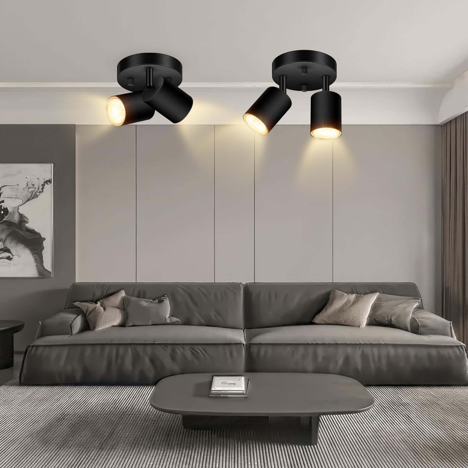 2 Light Track Lighting Fixtures Ceiling  Matte Black Round Directional Ceiling Spotlight  Gu10 Flush Mount Track Fixture  Adjustable Modern Led Track Lights For Kitchen/Living Room  Bulb Not Included