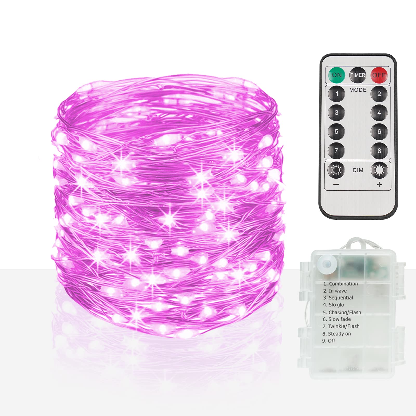 suddus 33ft 100 LED Outdoor String Lights, Pink Fairy Lights Battery Operated with Remote, Led Twinkle Lights for Bedroom, Backyard, Wedding, Tree, Mason Jar, Wall, Centerpiece, Christmas