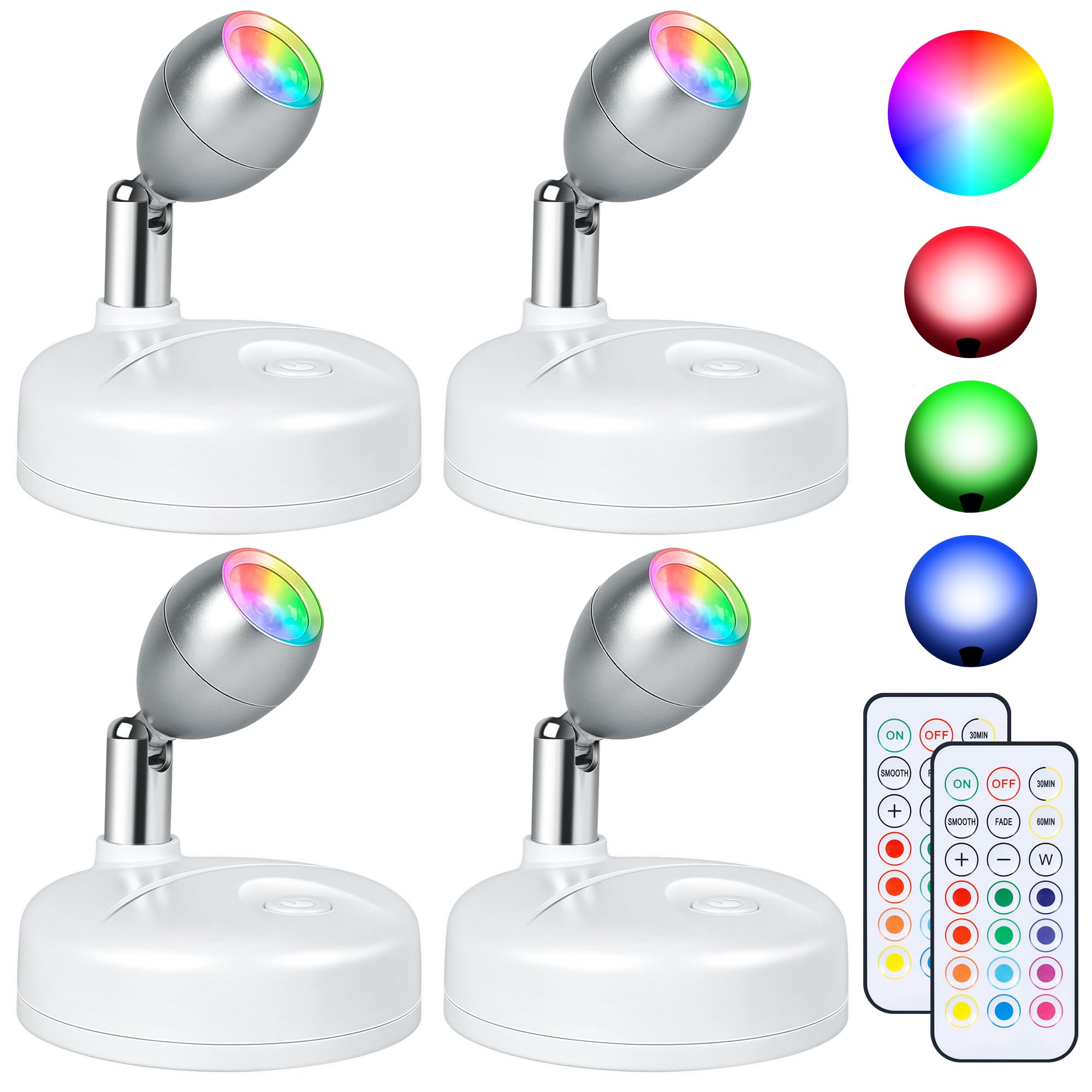 4 Pack Battery Operated Spot Lights Indoor, Uplighting Indoor 13 Color Plant Lights Decor, Wall Lights for Pictures, Display Lig