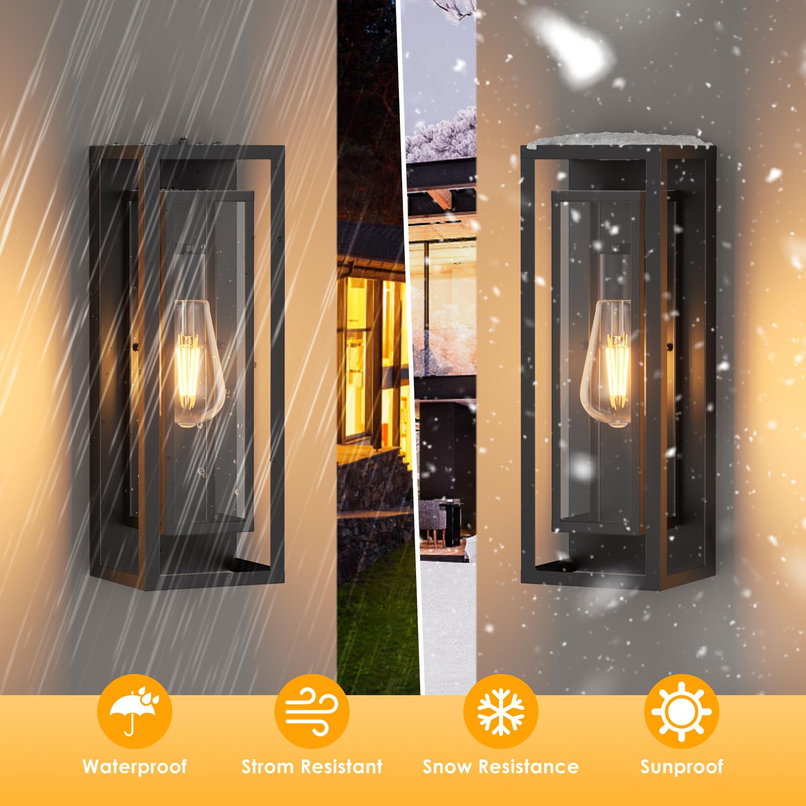 Aibisdo 18In Large Dusk To Dawn Outdoor Wall Light -2 Pack  Waterproof Outdoor Garage Lighting Fixtures With Clear Glass Shade  Auto On/Off Porch Light For Patio  Garage  Front Door(Black)