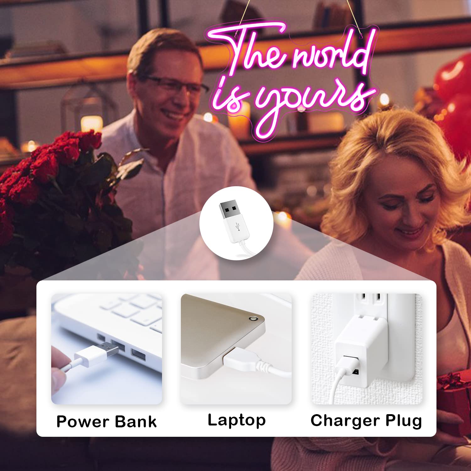 LUCUNSTAR Neon Sign - Pink LED Wall Decor - USB Powered Light for Bedroom, Wedding, Engagement, Valentines Day