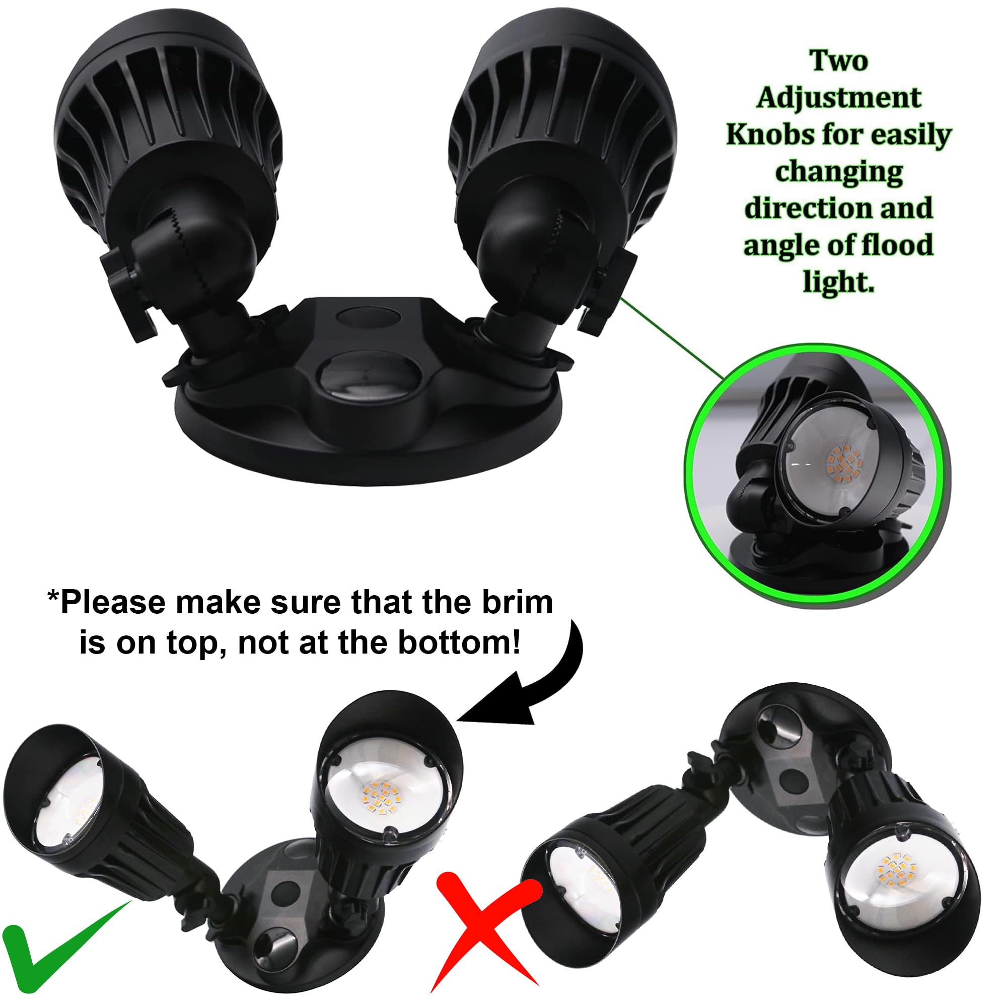 HOMEnhancements LED Black Double Flood Light Fixture, 3000K, Aluminum, Model 20712, Outdoor Landscape Lighting