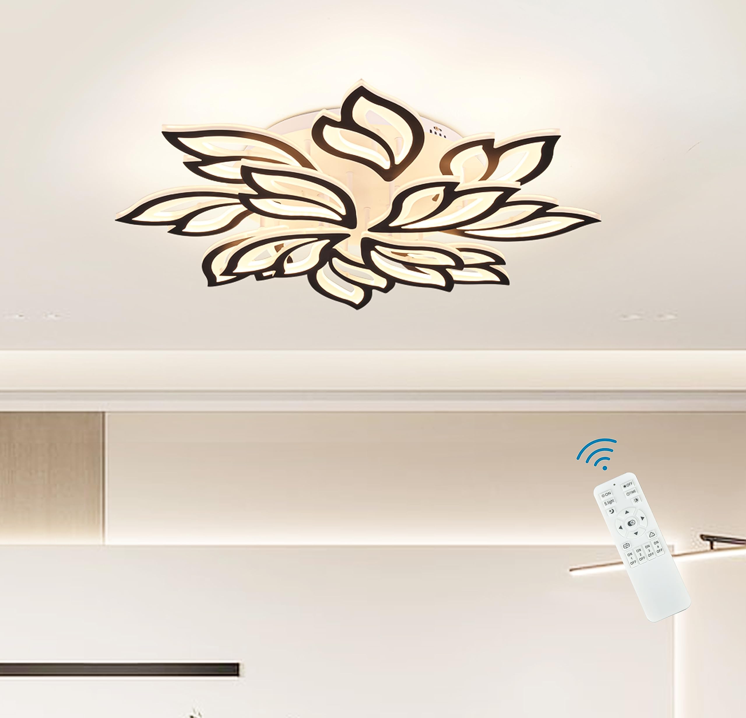 Garwarm Modern Ceiling Light  Dimmable Led Flower Flush Mount Ceiling Lamp  90W Acrylic Petals Ceiling Chandelier Lighting Fixture With Remote Control For Living Room Bedroom Dining Room (Black)