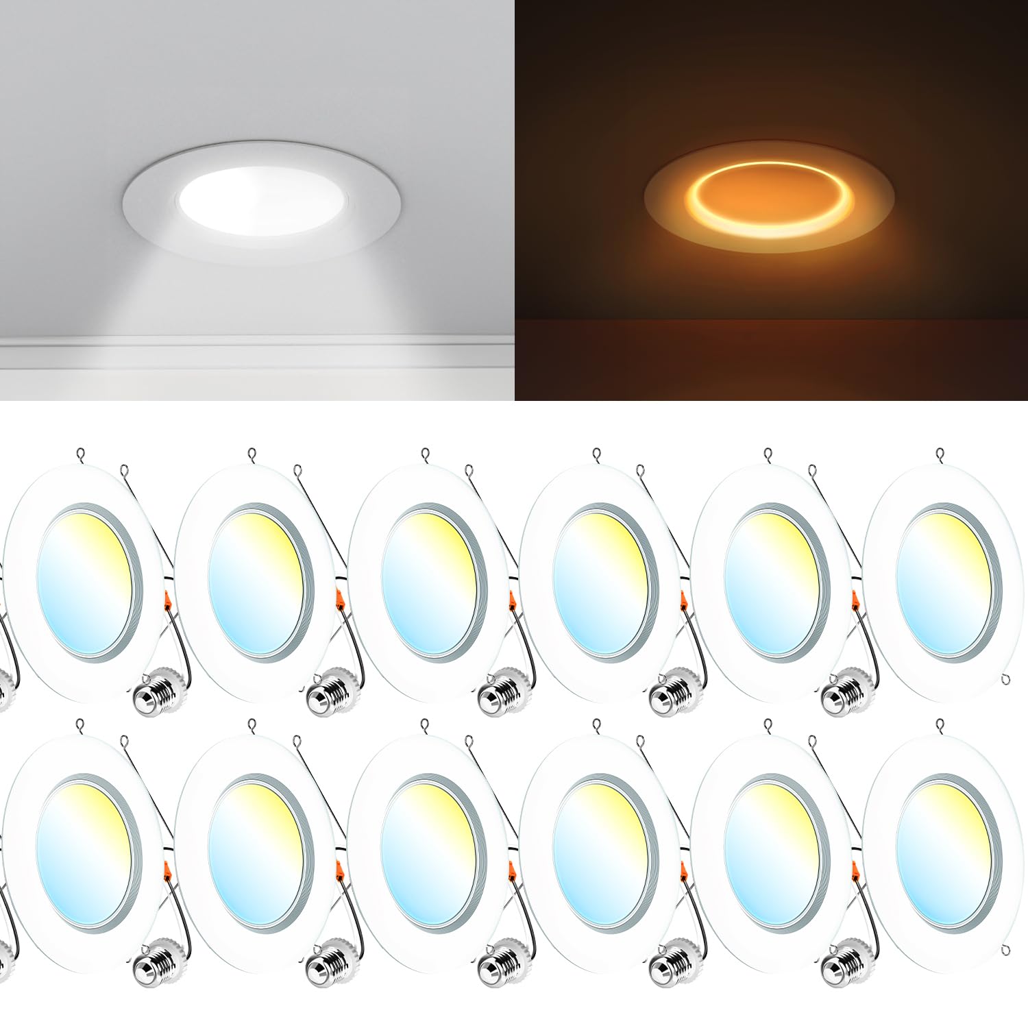 Sunco 12 Pack 6 Inch Led Recessed Lighting Retrofit With Night Light, 2700K/3000K/4000K/5000K/6000K Selectable, Dimmable Can Lights, 12W, 1000Lm, Damp Rated, Retrofit Installation - Etl