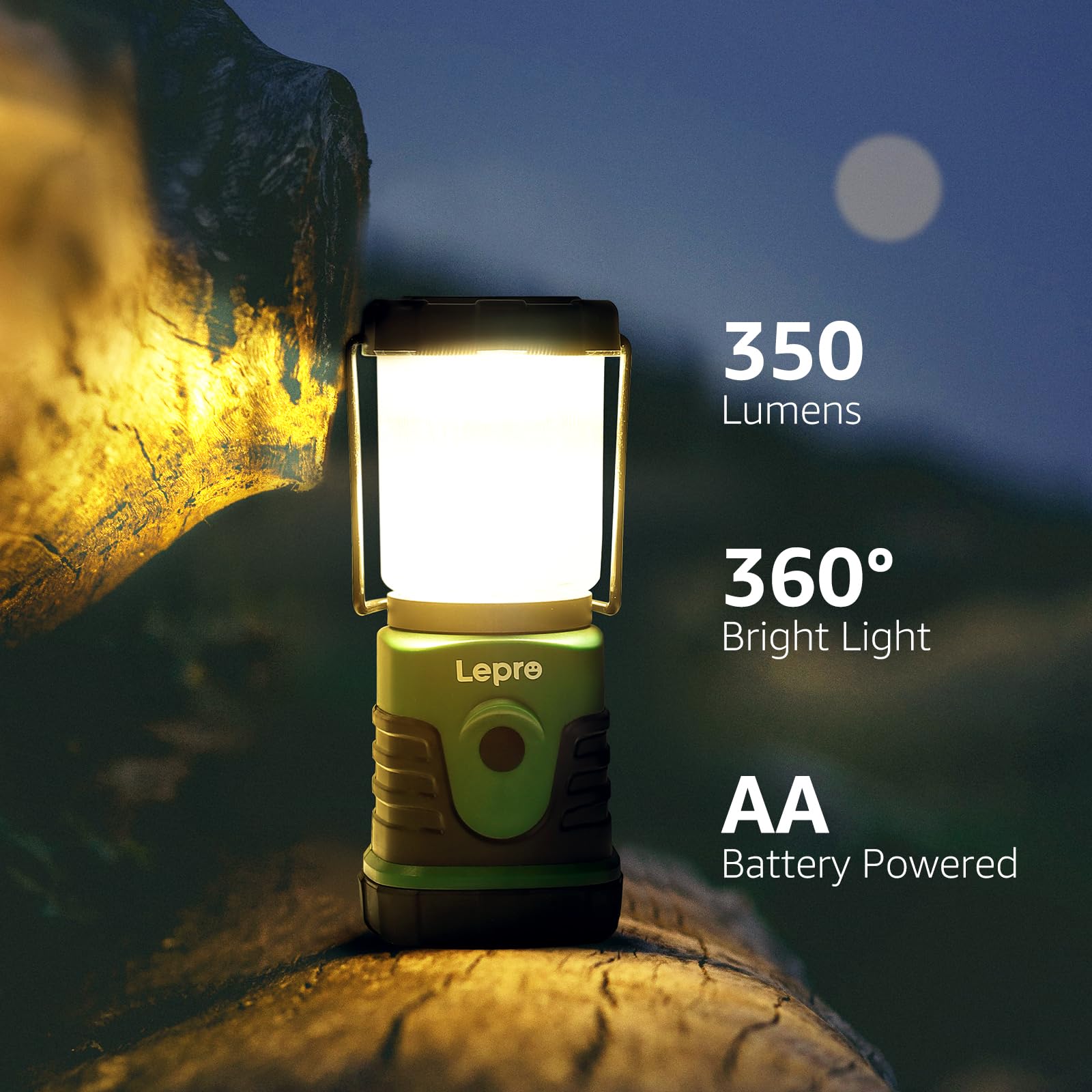 Lepro Mini LED Camping Lantern, 350LM, 4 Light Modes, Battery Powered, White, 2 Packs, Model PR330032-2