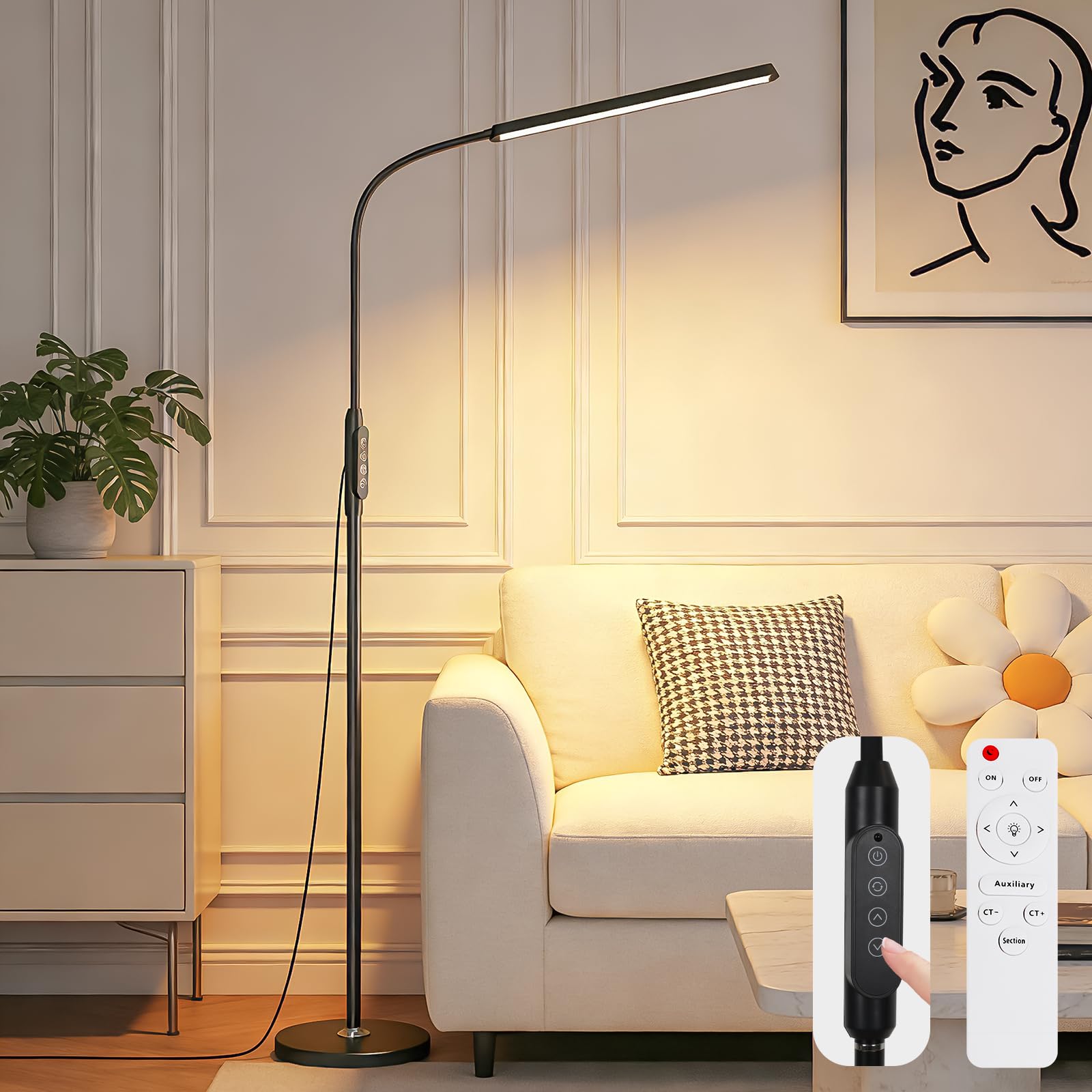 dujunlinghang Bright LED Eye-Protecting Reading Floor Lamps Touch and Remote Dimming 3000-6000k, Tattoo Craft Drawing Makeup Adj