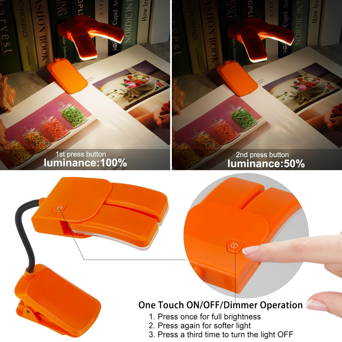 Bigmonat Battery Operated Clip On Light Dimmable Brightness Eye Care B ...