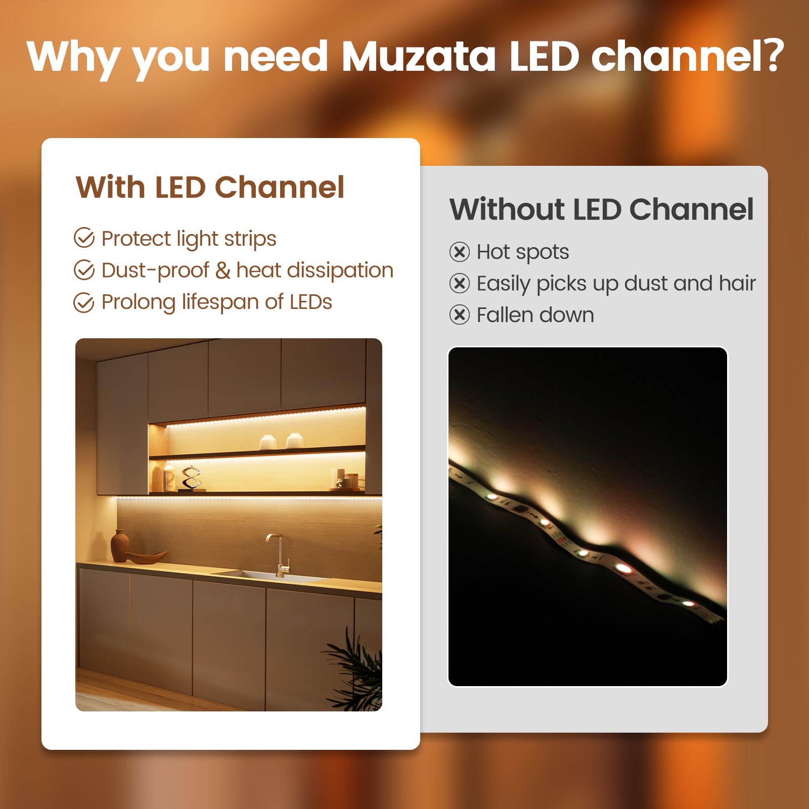 Muzata LED Channel 10Pack V1SW 2M Silver Aluminum Strip Diffuser with Milky White Cover