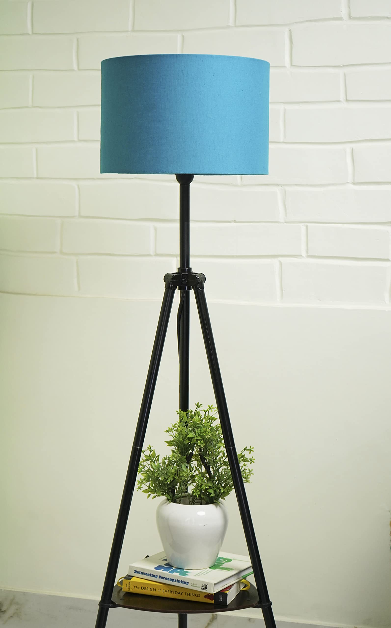 Crosscut Furniture Metal Floor Lamp with decorative shelf (Royal Blue)