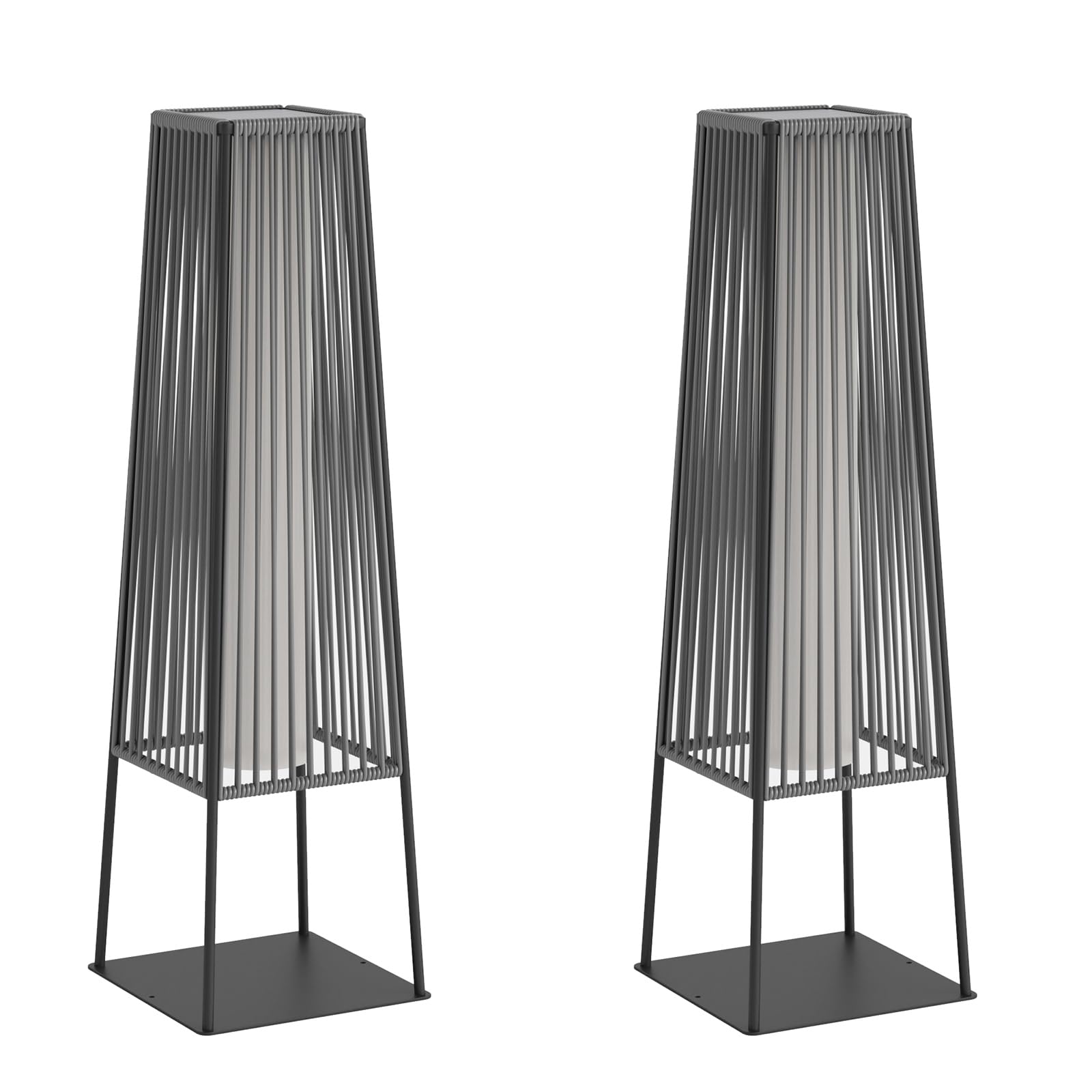 Pationate Outdoor Floor Lamp Set of 2, Rattan Solar Lanterns Outdoor Waterproof for Balcony, Deck, Garden & Patio (Gray)