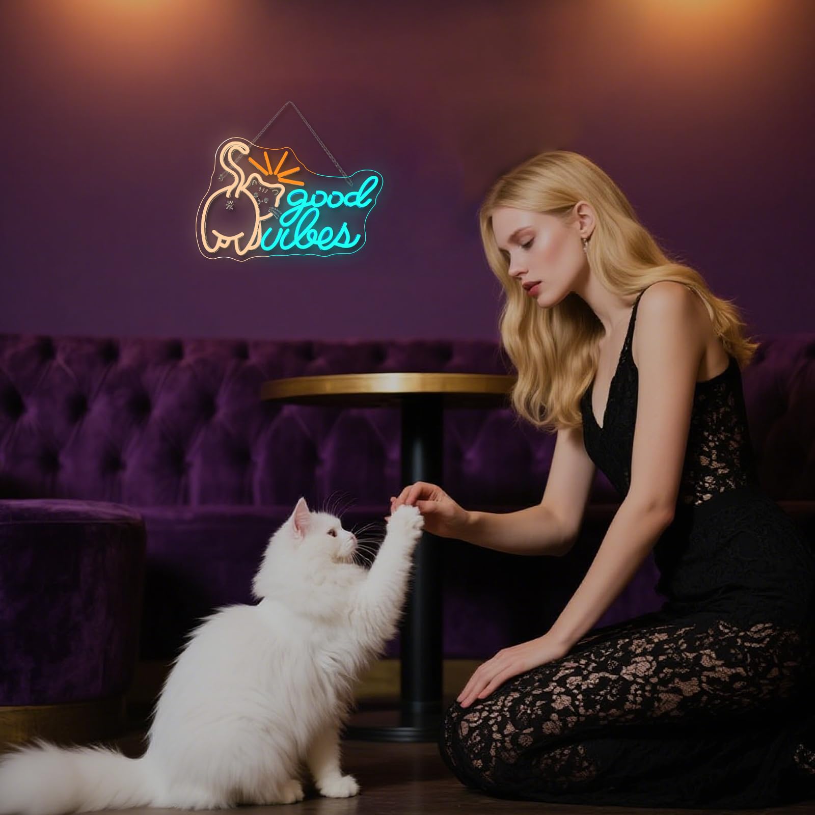 Jurong Cat Neon Sign For Wall Decor  Little Kitten Good Vibes Neon Light  Usb Powered  5V/2A  Led Dimmable For Home  Party  Gift  Office  Bedroom  Kids Room Background Decoration