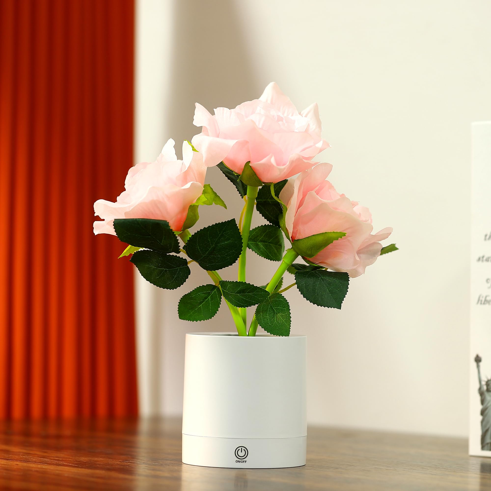 WSYEAR LED Artificial Rose Flower Lamp, Cordless Touch Night Light, Pink Rose Decor