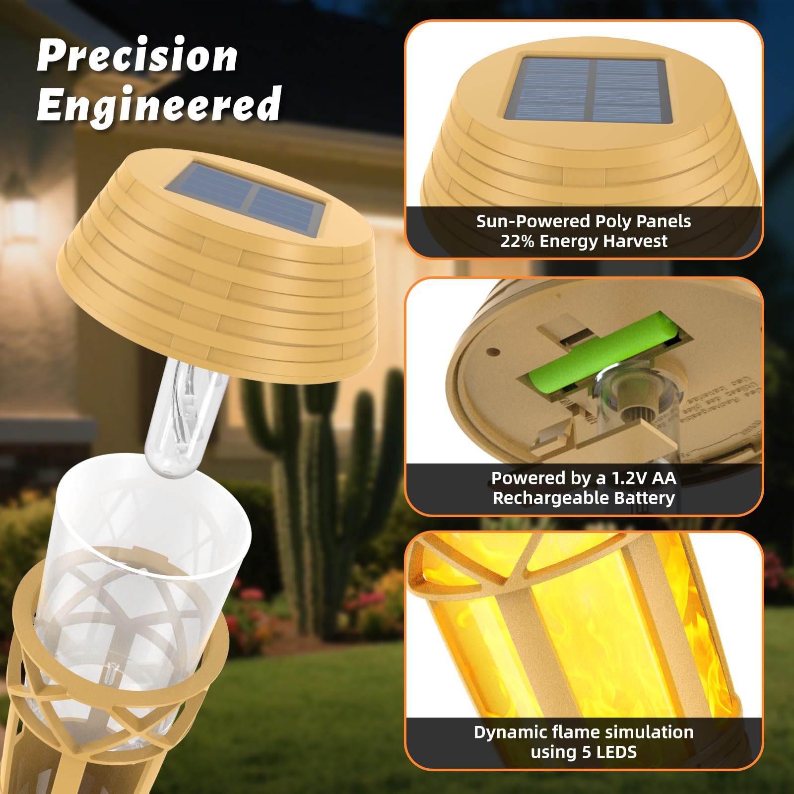 Evelynsun Solar Outdoor Torch Lights, Waterproof Flickering Flame Decor, 2 Pack, Yellow