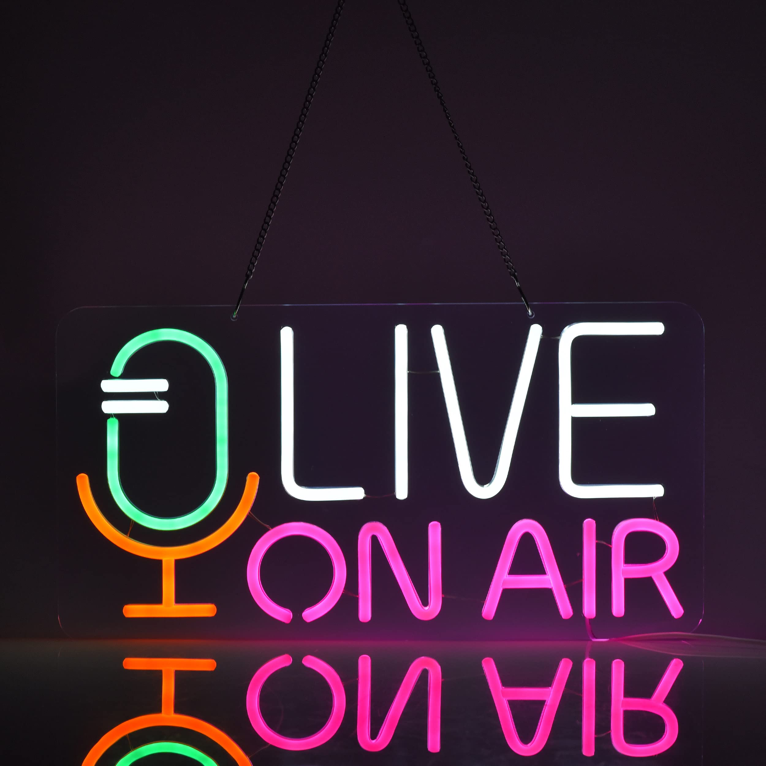 Geewkooy Live ON AIR Neon Sign, Dimmable LED Wall Decor, 43x23 cm, USB Powered, Blue/White/Green/Pink, Acrylic Material