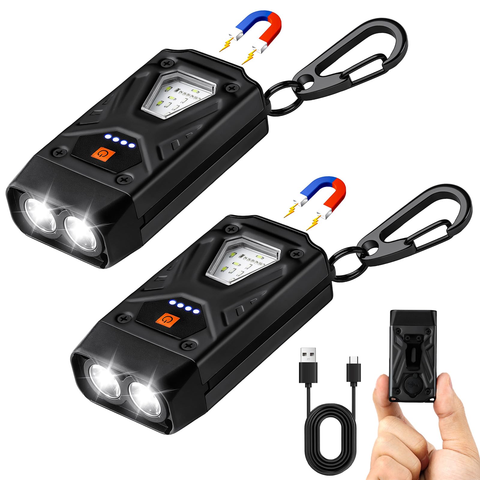 Ciwuzxs EDC Flashlight Clip-On Light, Mini Keychain Flashlight, 7 Lighting Modes Compact Pocket COB Light Type-C Rechargeable, f