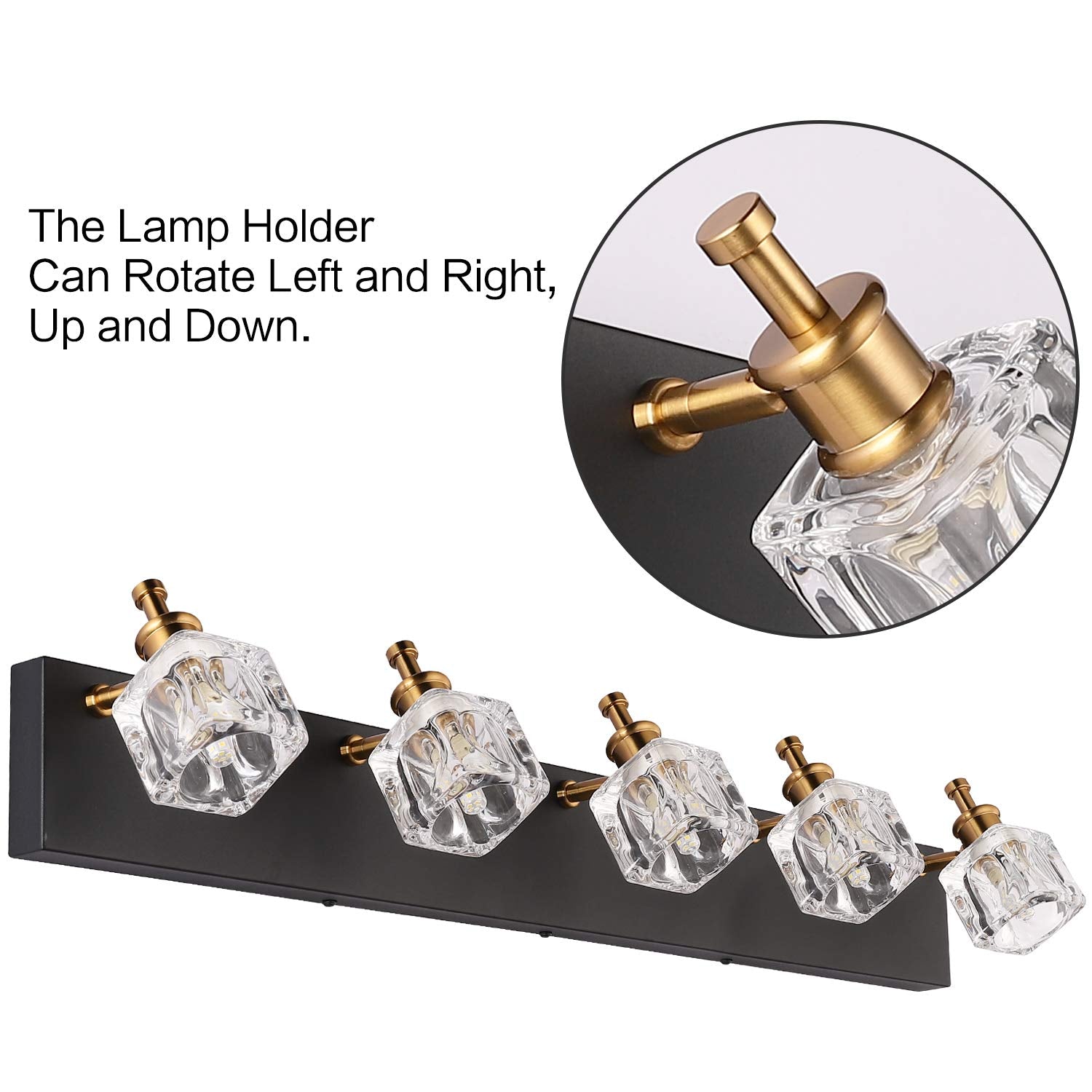 PRESDE Black Bath Vanity Light Fixture - Modern 5-Light Sconce, Glass Shade, Matte Black, Model 7770-5T