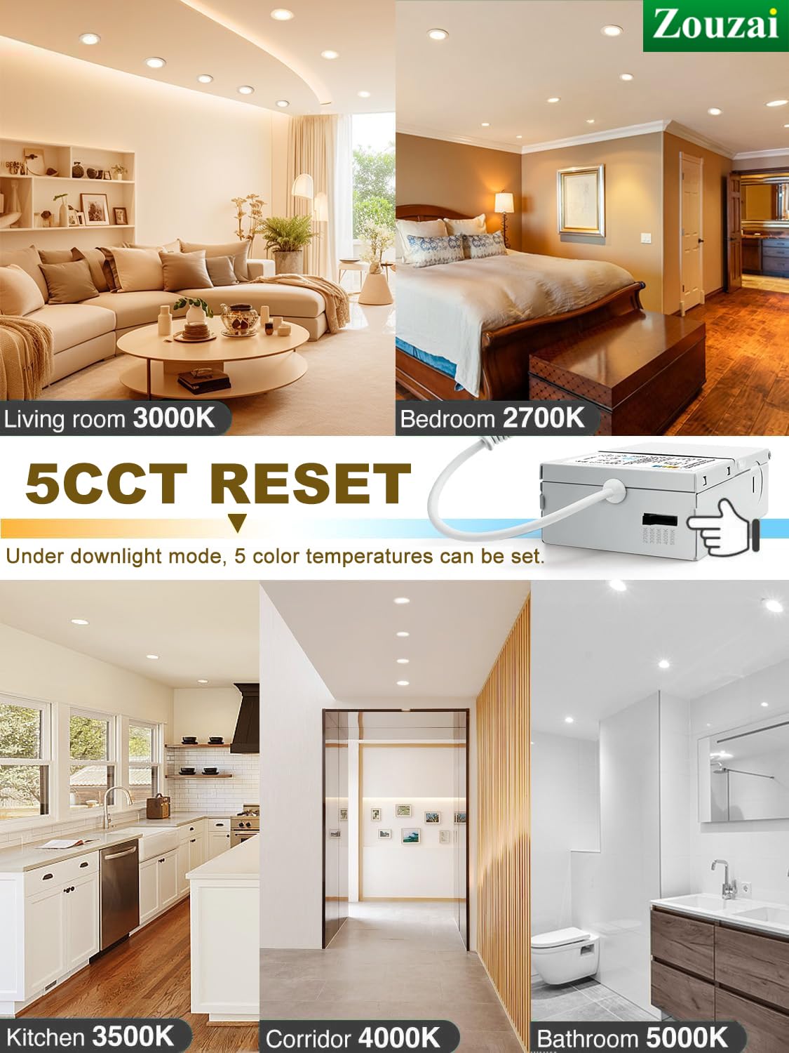 Zouzai 12 Pack 4 Inch 5Cct Led Recessed Ceiling Light With Night Light, 2700K/3000K/3500K/4000K/5000K Selectable Ultra-Thin Ligh