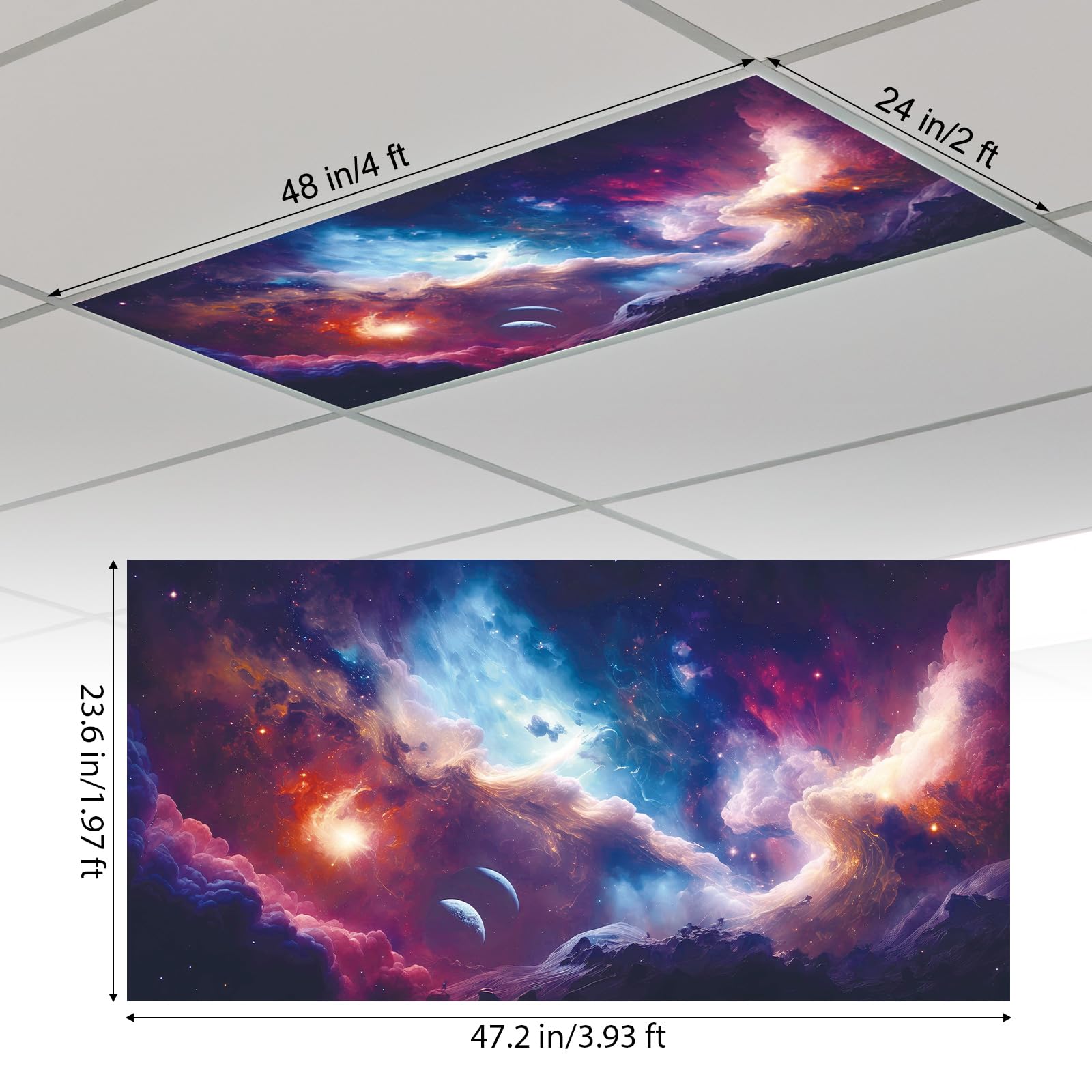 Outus Fluorescent Light Cover with 10 Magnets, 2 x 4 ft, Dreamy Sky, Reduces Glare for Office and Classroom
