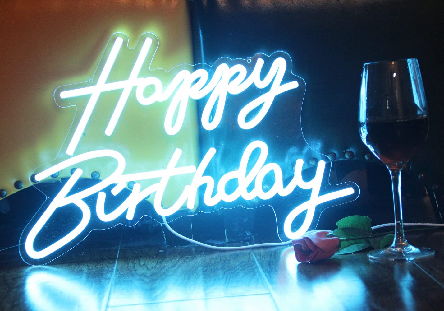 DAKABUKA LED Neon Happy Birthday Sign - Ice Blue Acrylic Night Light for Bedroom & Party Décor, Model NL004