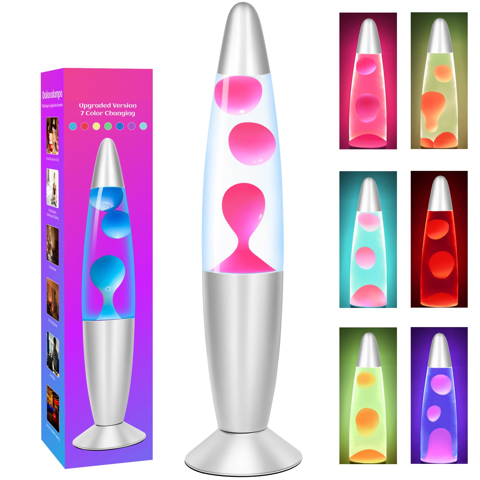 Dalavalampa LED Liquid Motion Lamp, Color Changing Night Light, 13in Table Lamp, Pink, Model 6122P-01 for Kids and mature-themeds