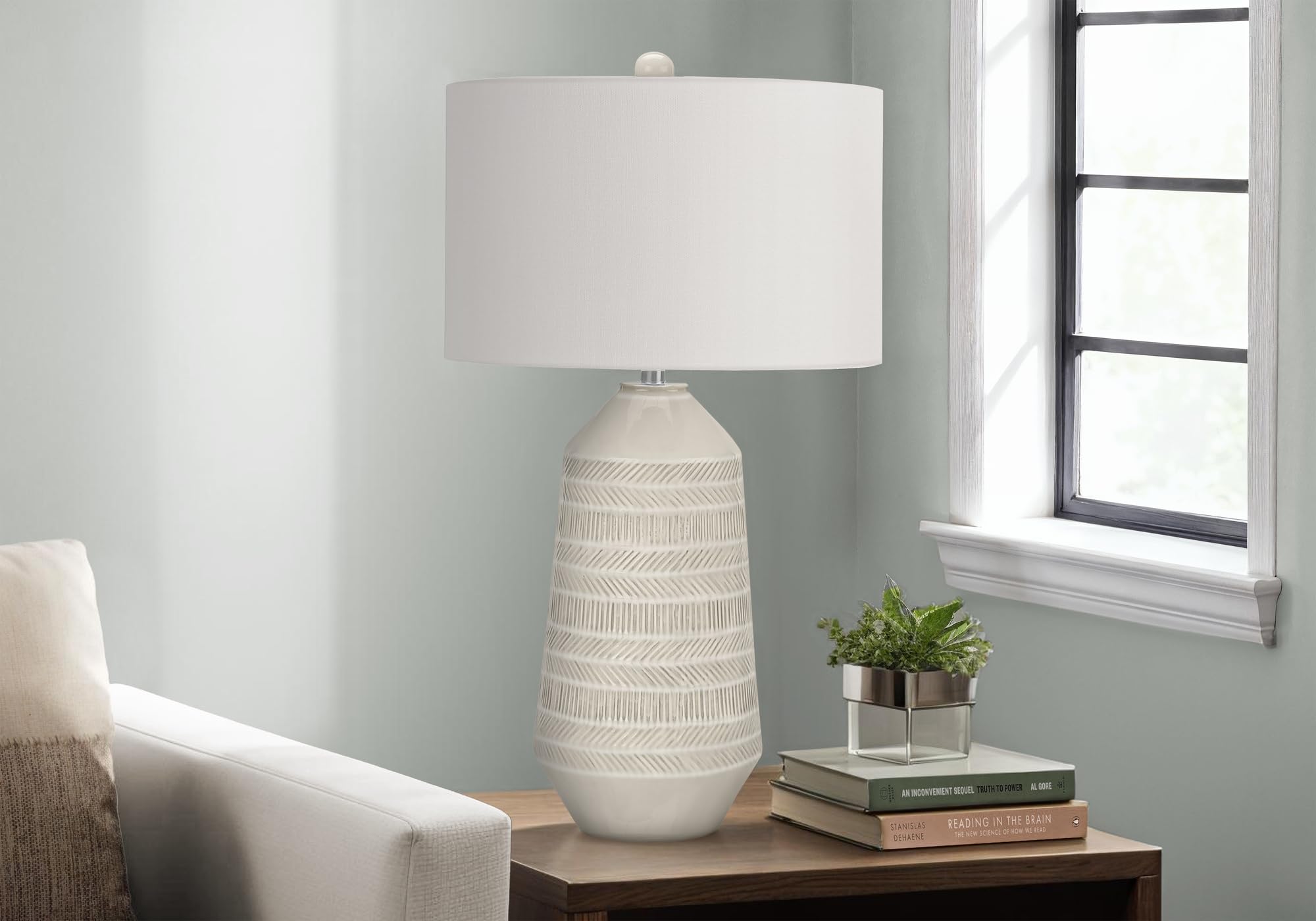 Monarch Specialties I 9613 Table Lamp, Cream Ceramic, Ivory/Cream Shade, 18inL x 18inW x 32.75inH
