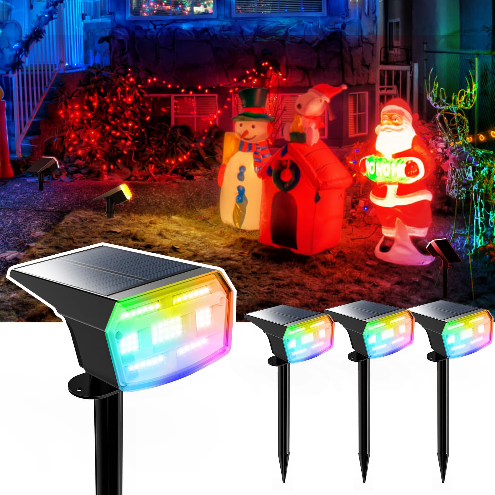 Hiboitec Solar Spot Lights Outdoor Color Changing 59Led Landscape Lighting Solar Powered Uplights Waterproof Dusk To Dawn For Christmas Decorations Garden Yard Outdoor 4 Packs Multicolor
