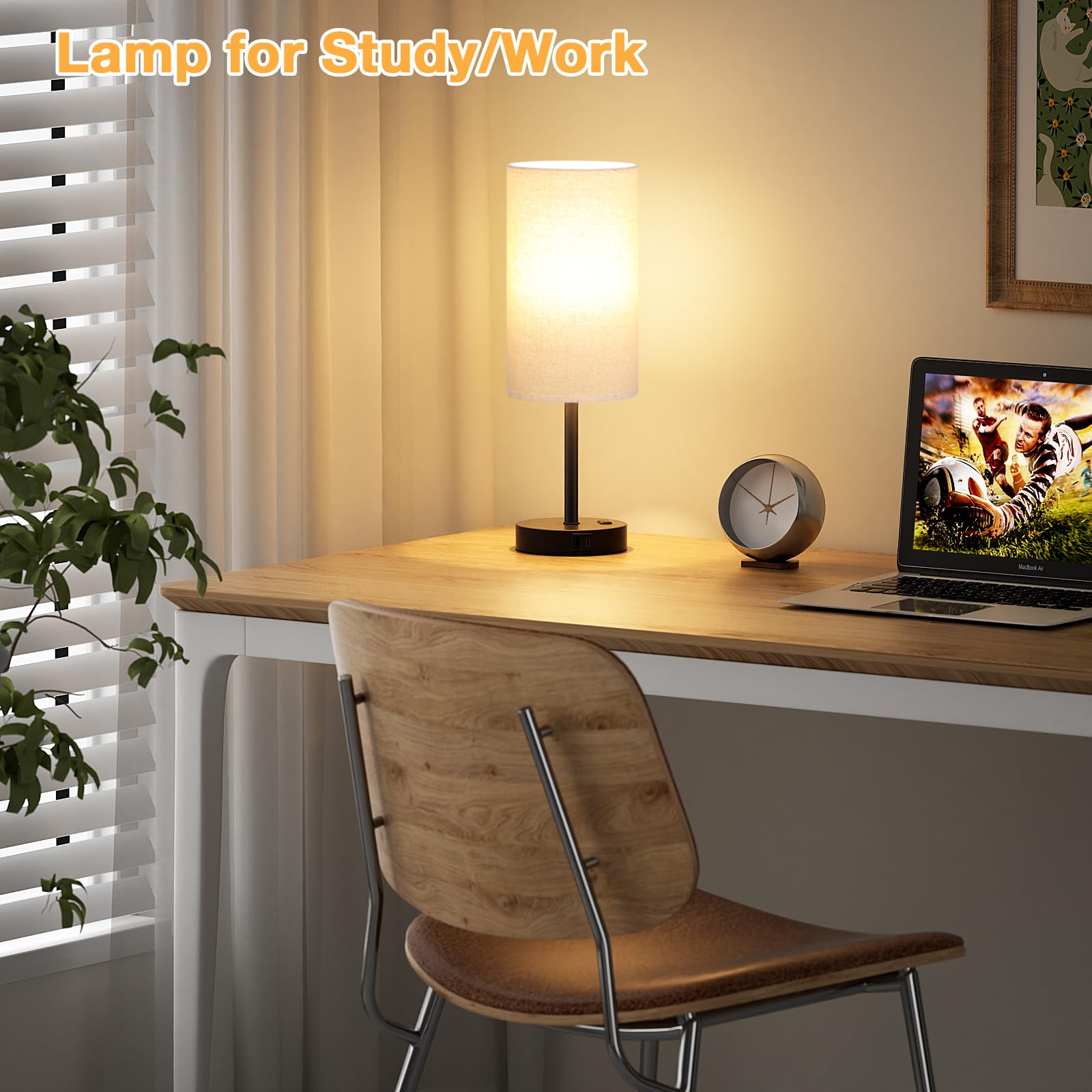 Tall Touch Bedside Table Lamp With Usb - 3 Way Dimmable Black Lamps For Bedroom Nightstand, Desk Lamp With Black Charging Statio