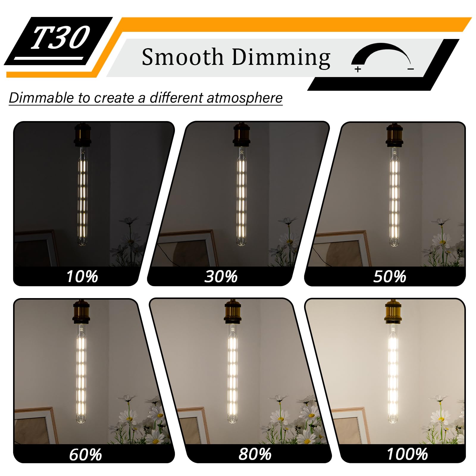 CREATE BRIGHT T30 Dimmable Vintage Edison LED Bulbs, 12W, E26 Base, 4000K Natural Light, 6 Pack, 11.86 Inch