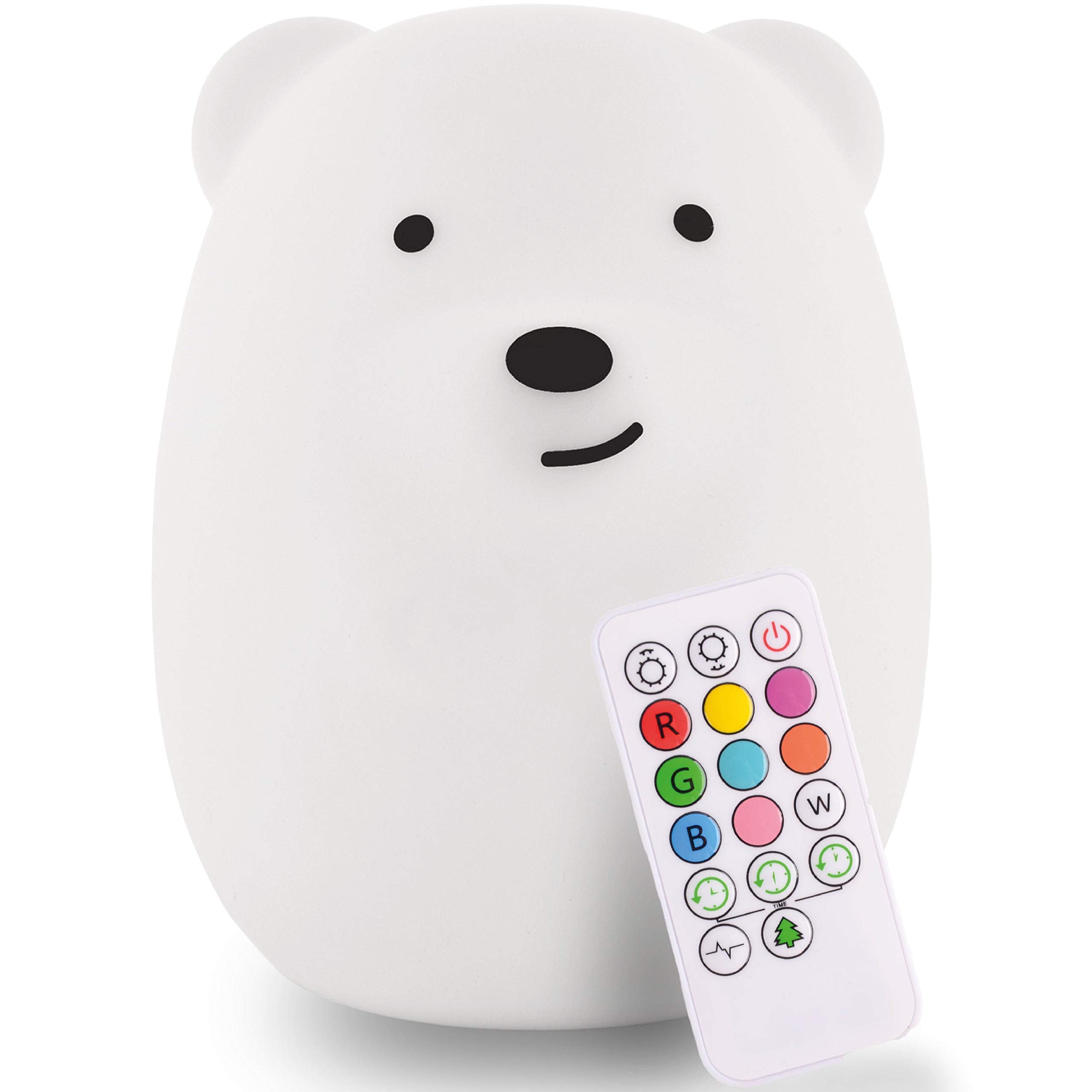 Lumipets Silicone Night Light for Kids, Bear - 9 Soft Colors, Remote Sleep Timer - Rechargeable, Battery-Operated Light for Todd