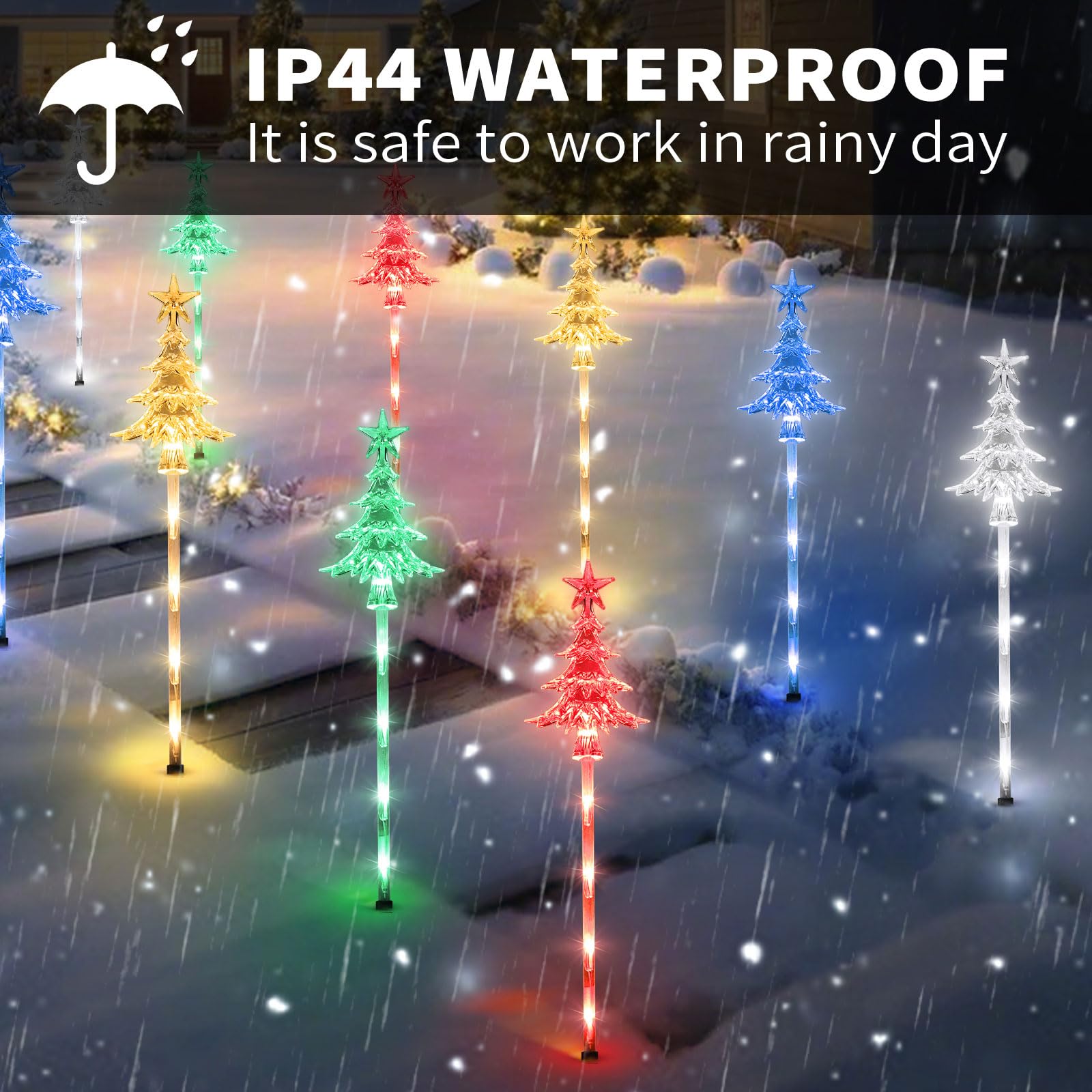 5 Pcs Acrylic Solar Pathway Stakes Lights Outdoor Waterproof  8 Modes Christmas Decorations Outdoor Yard  Solar Christmas Garden Decor Lights (Xmas Tree Multicolor)