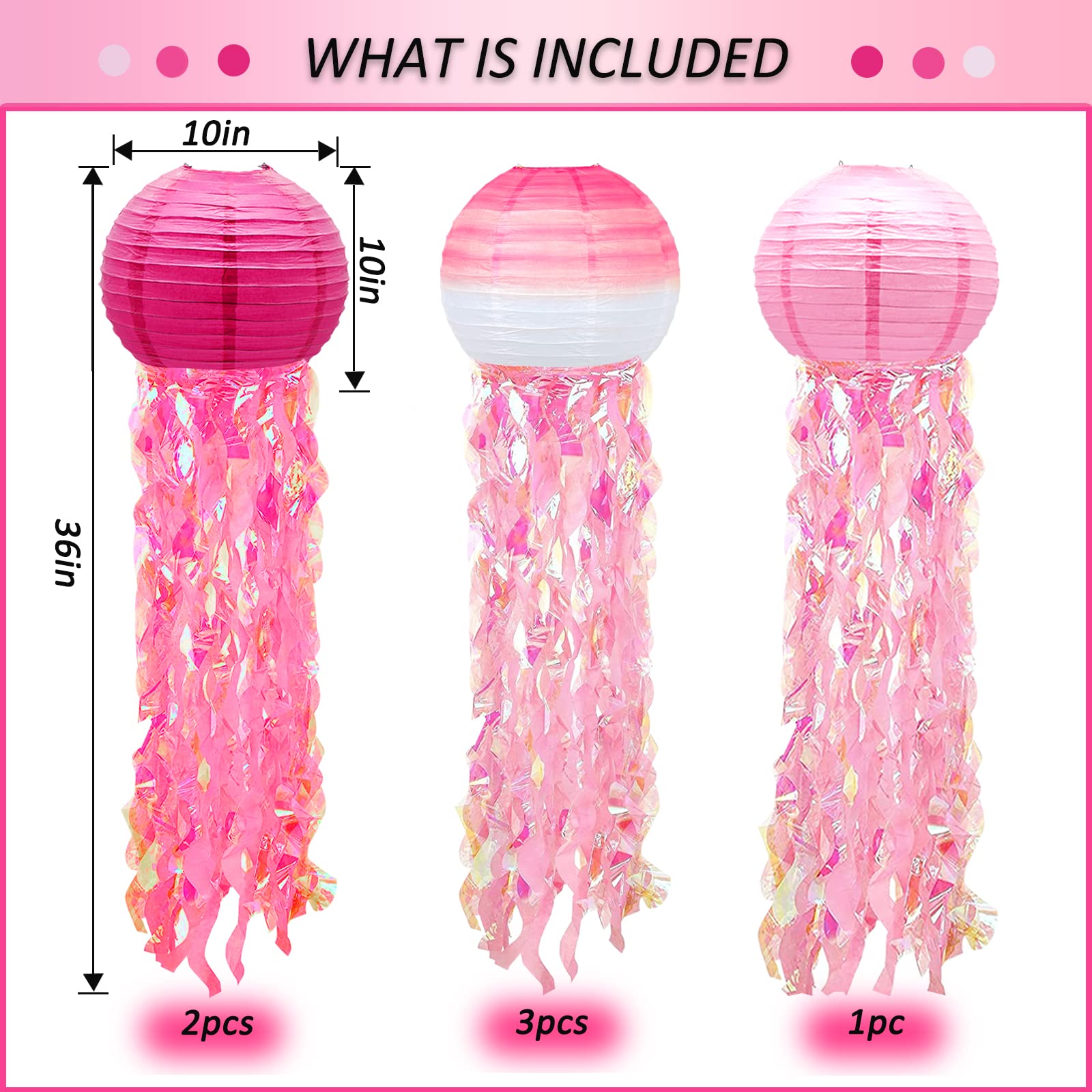 6 Packs Jellyfish Paper Lanterns Hanging Mermaid Wishes Lantern Gradient Pink Rose Red Ocean Theme Party Supplies Great For Kids