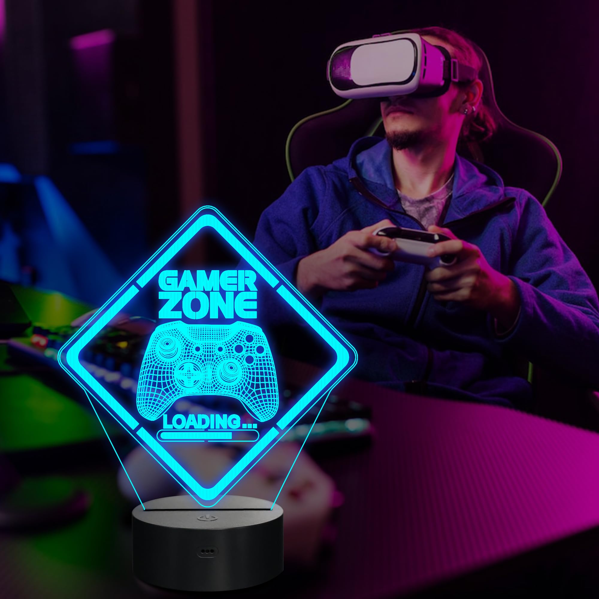 Coolgift Mart Gamer Zone Night Light With Gamepad Graphic, 3D Illusion Led Lamp, 16-Color Touch & Remote Control - Ideal Gift Fo