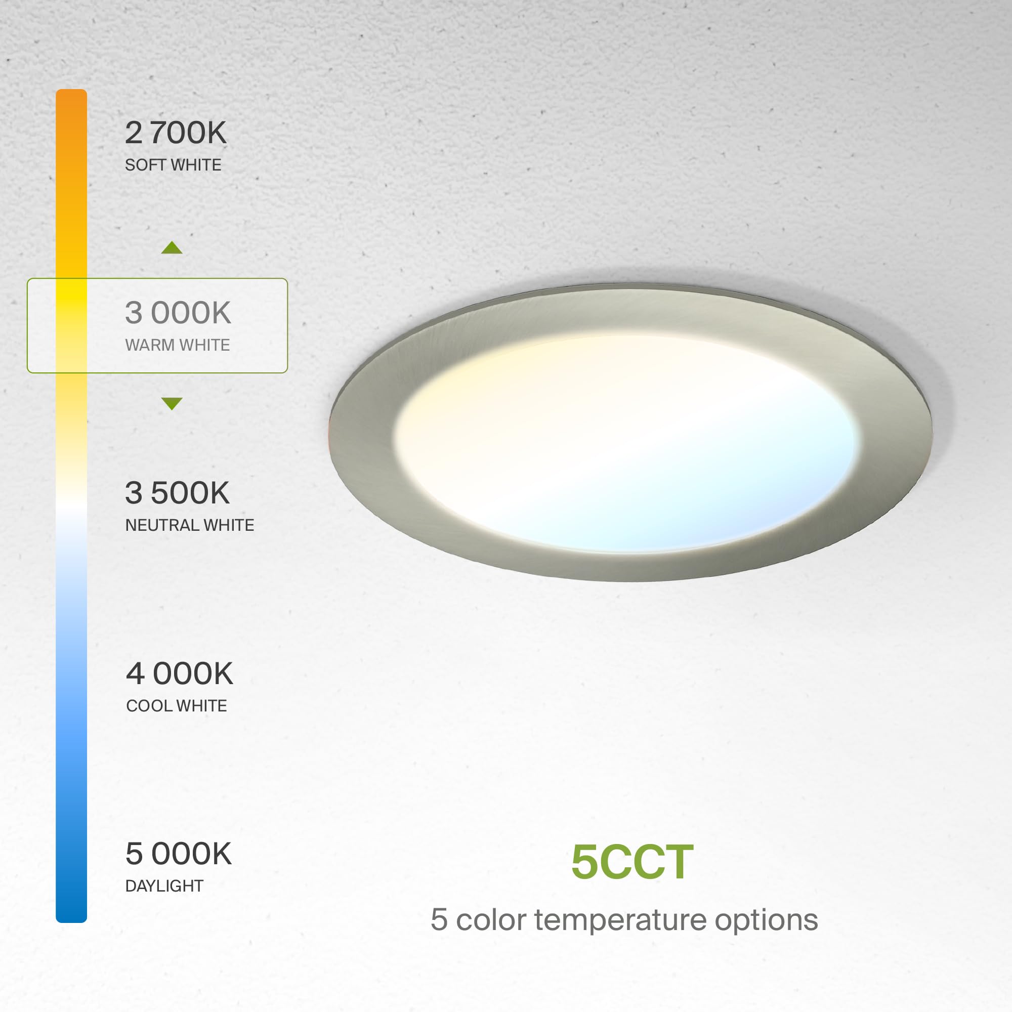 Asd 6 Pack Led Recessed Lighting 6 Inch 12W  5 Cct 2700K-5000K Cri90+  Ic Rated Ultra Thin Dimmable Ceiling Lights With J Box  Canless Wafer Downlight  Round Slim Panel Light  Energy Star Etl  Nickel
