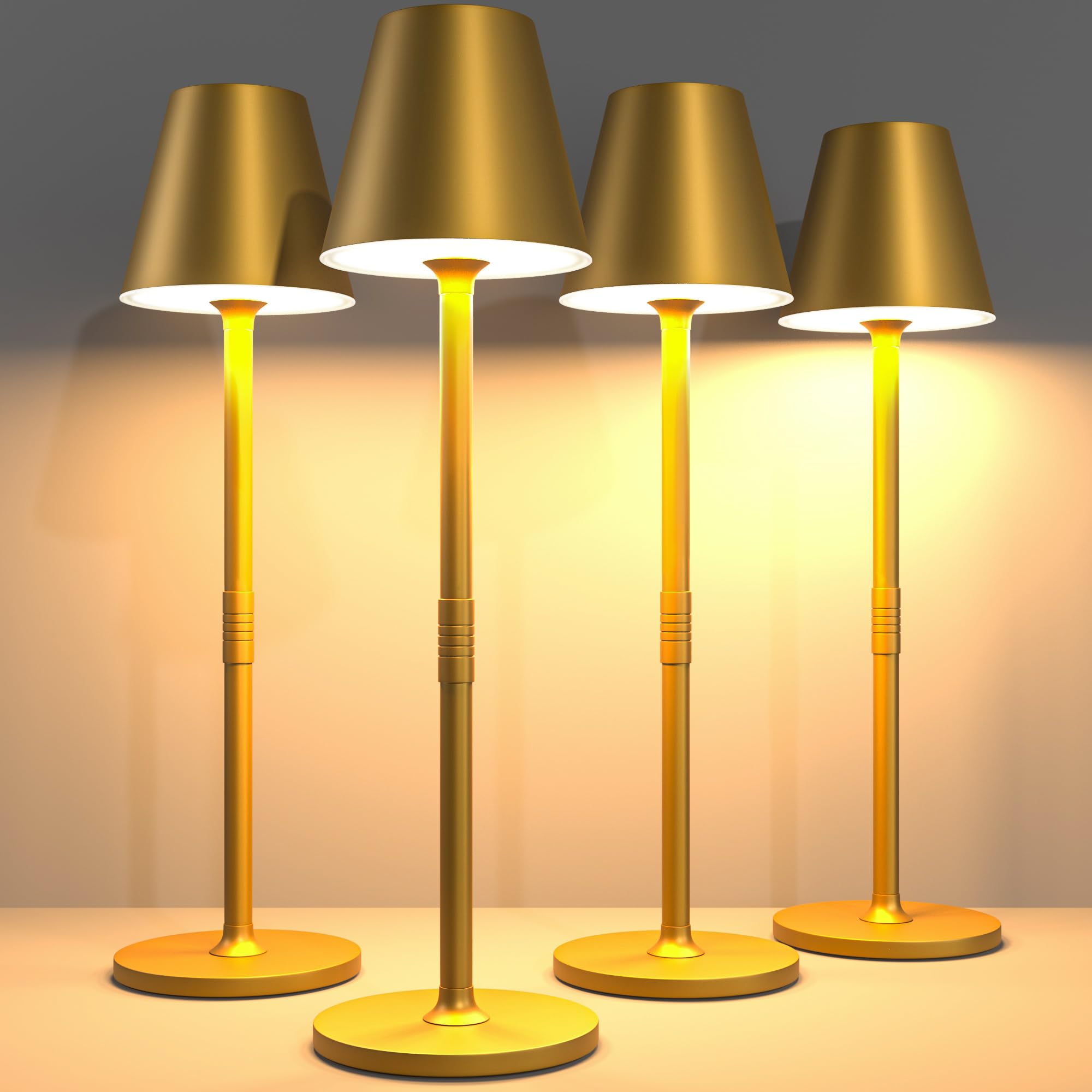 Timjorman LED Cordless Table Lamp, 4000mAh Rechargeable, 3 Level Brightness, Minimalist Design, Bronze 4PACK