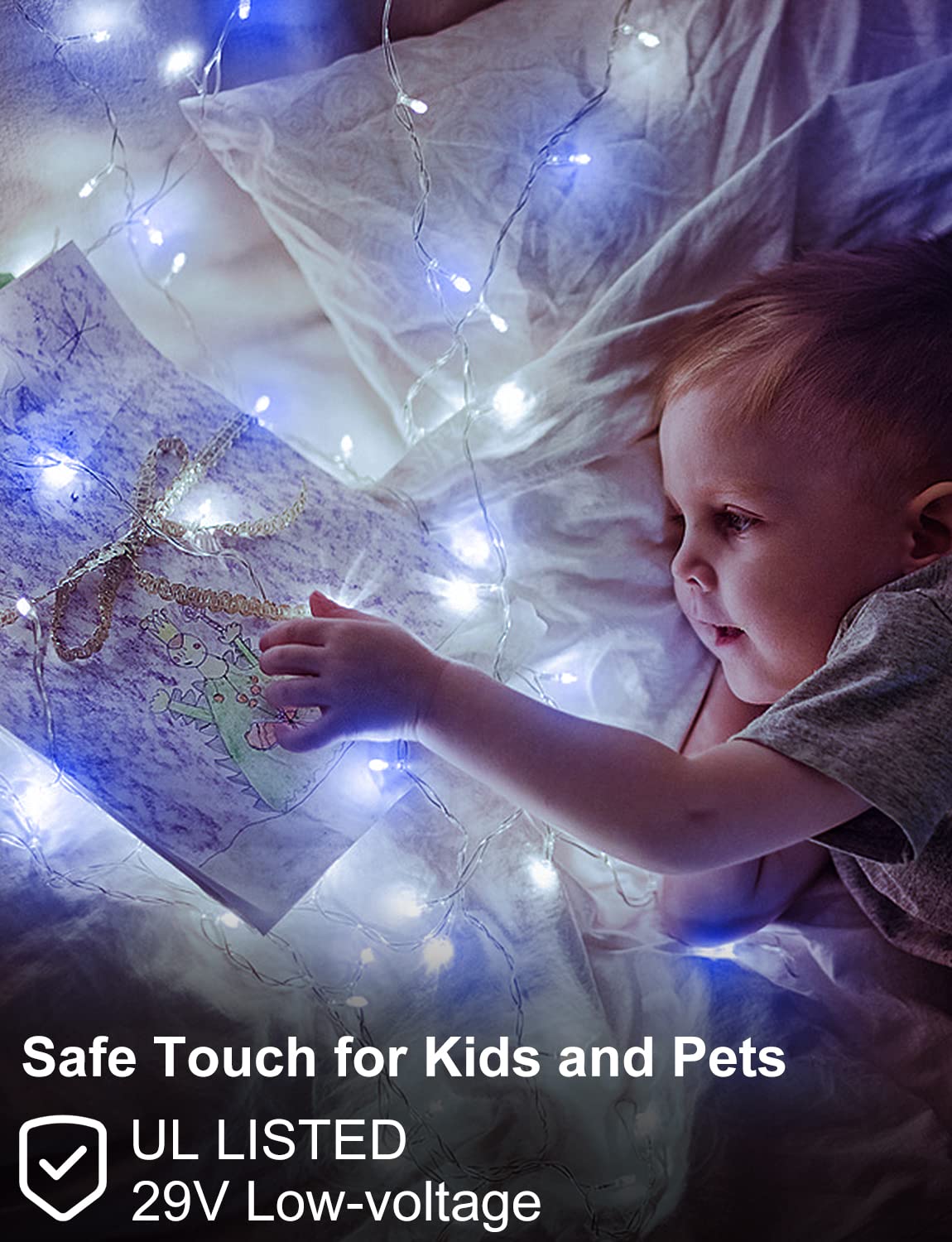 Jxledayy 200Ft 500 Led Waterproof Christmas Lights - White & Blue Fairy String Lights