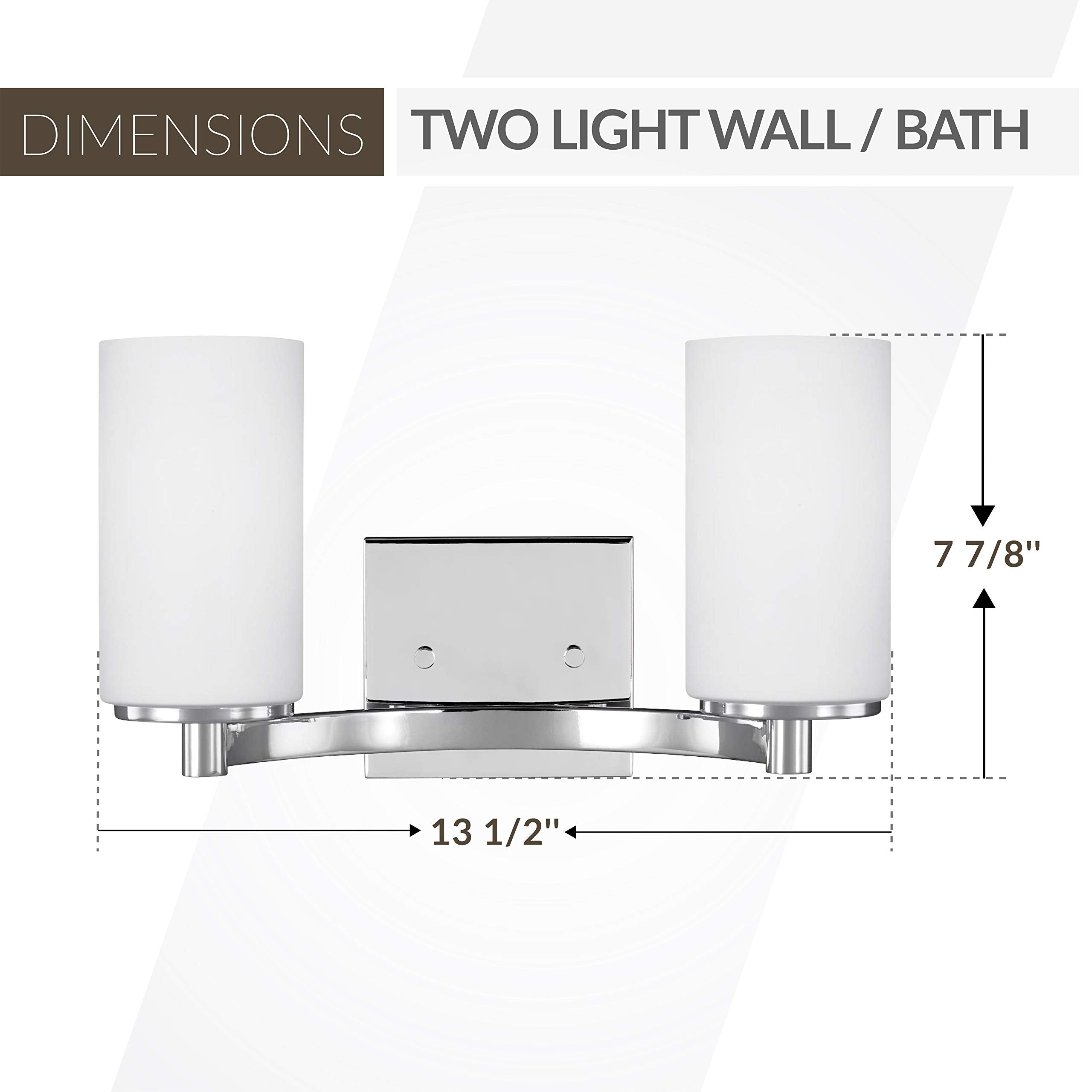 Sea Gull Lighting Two-Light Wall Vanity Light, Chrome, Model 4439102-05, Metal Construction