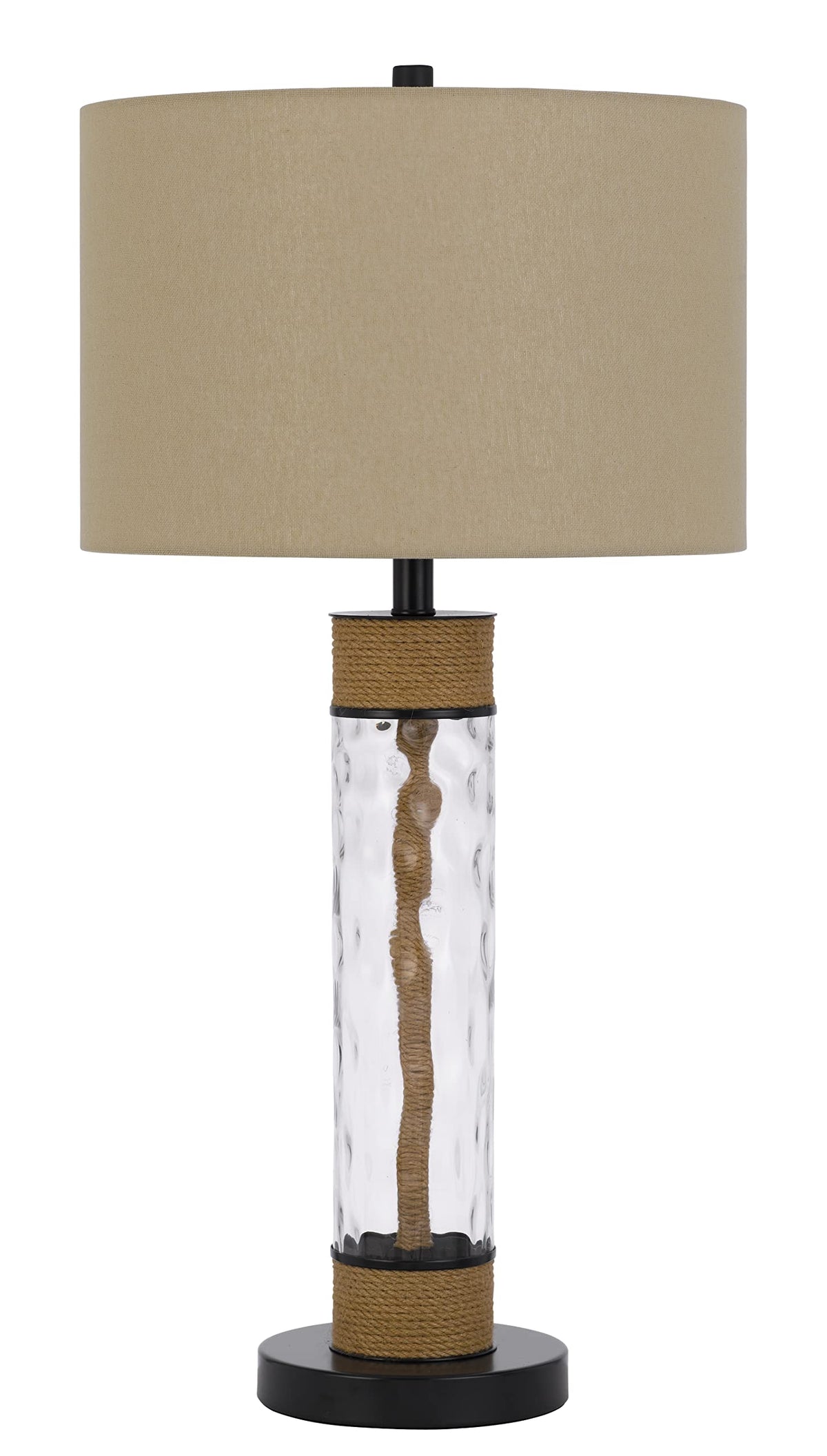 Cal Lighting BO-3132TB 150W 3 Way Bartow Glass/Metal Table Lamp with Burlap Design and Drum Burlap Shade