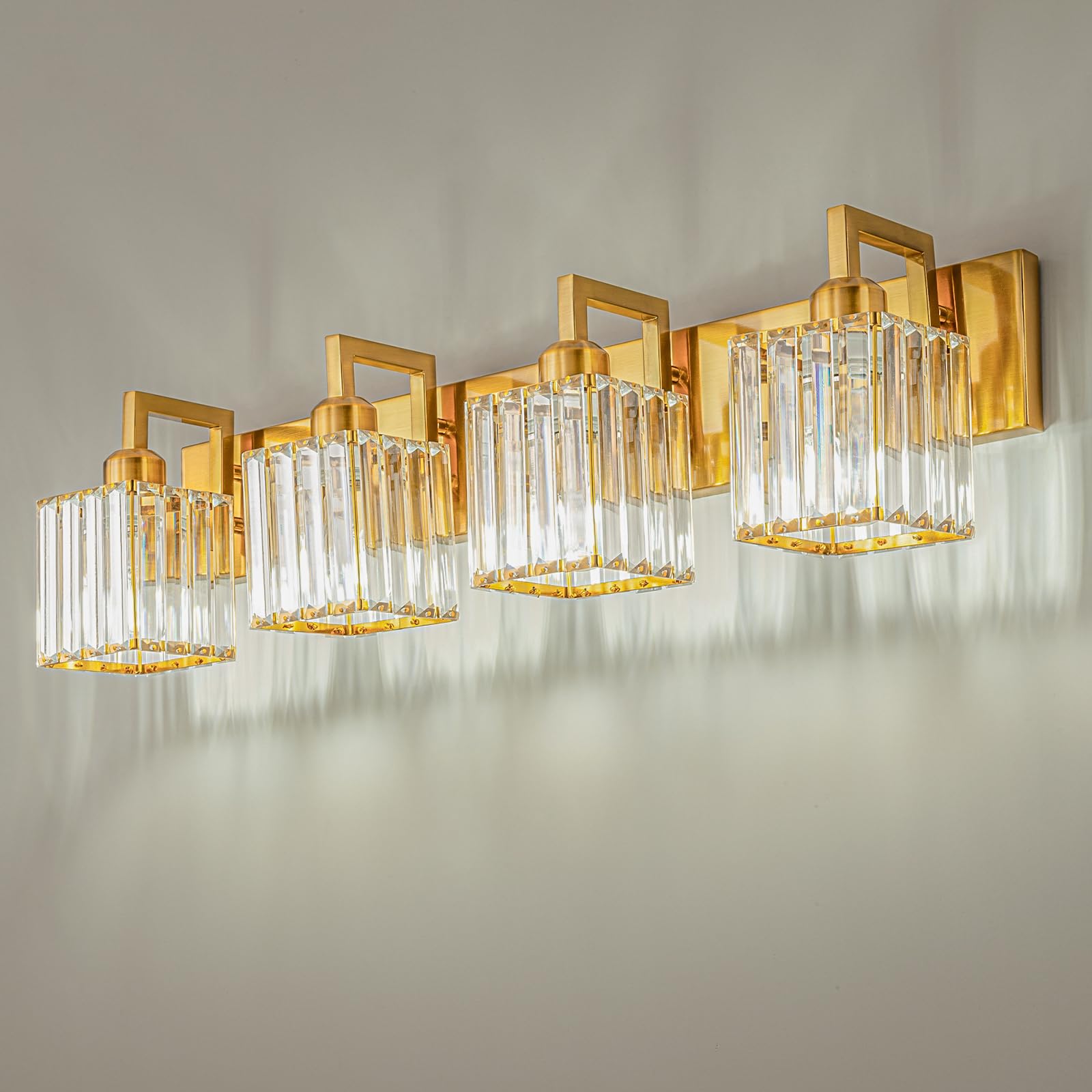 FDPBY Modern Crystal Bathroom Vanity Light - 4-Light Wall Lamp, Gold Brushed Brass Finish, Model JW-003, Metal Material