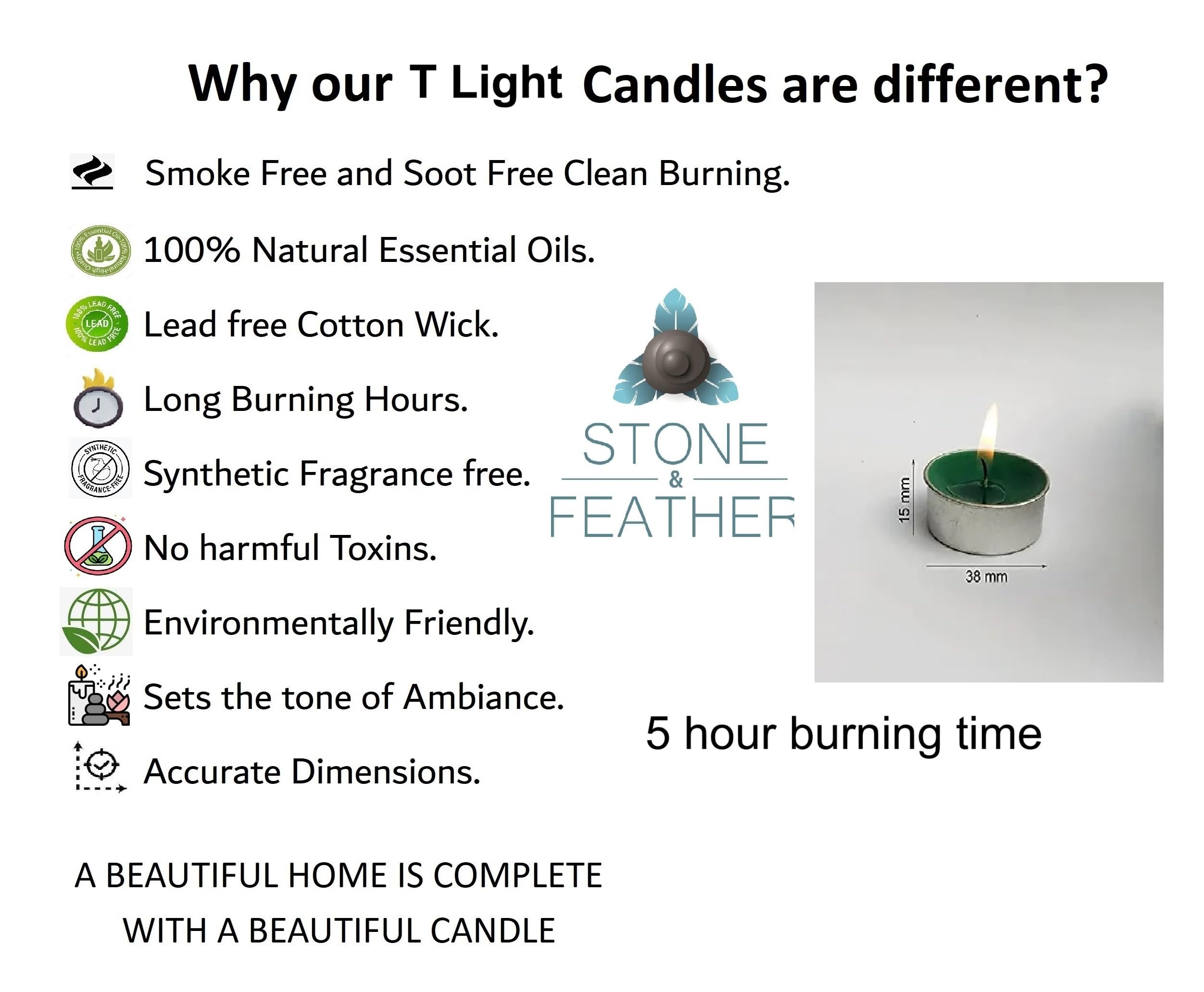 Stone & Feather Citronella Scented Tea-Light Candles (Green) Paraffin Wax Long Burning time 5 Hours Each, Pack of 25, for Diwali