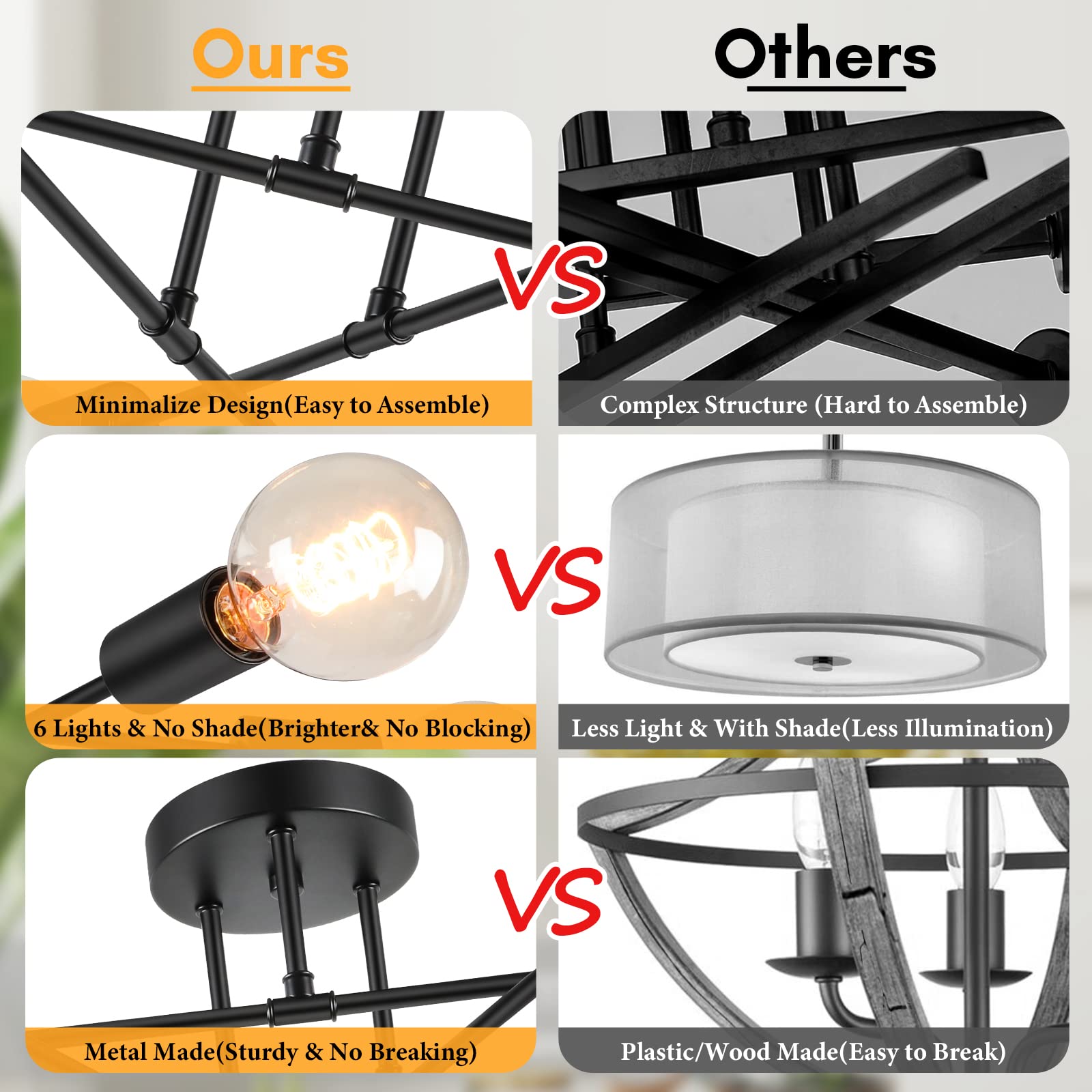 Bosceos Modern Sputnik Chandelier 6-Light Black Metal Ceiling Light Fixture 22in Model JC21821.6