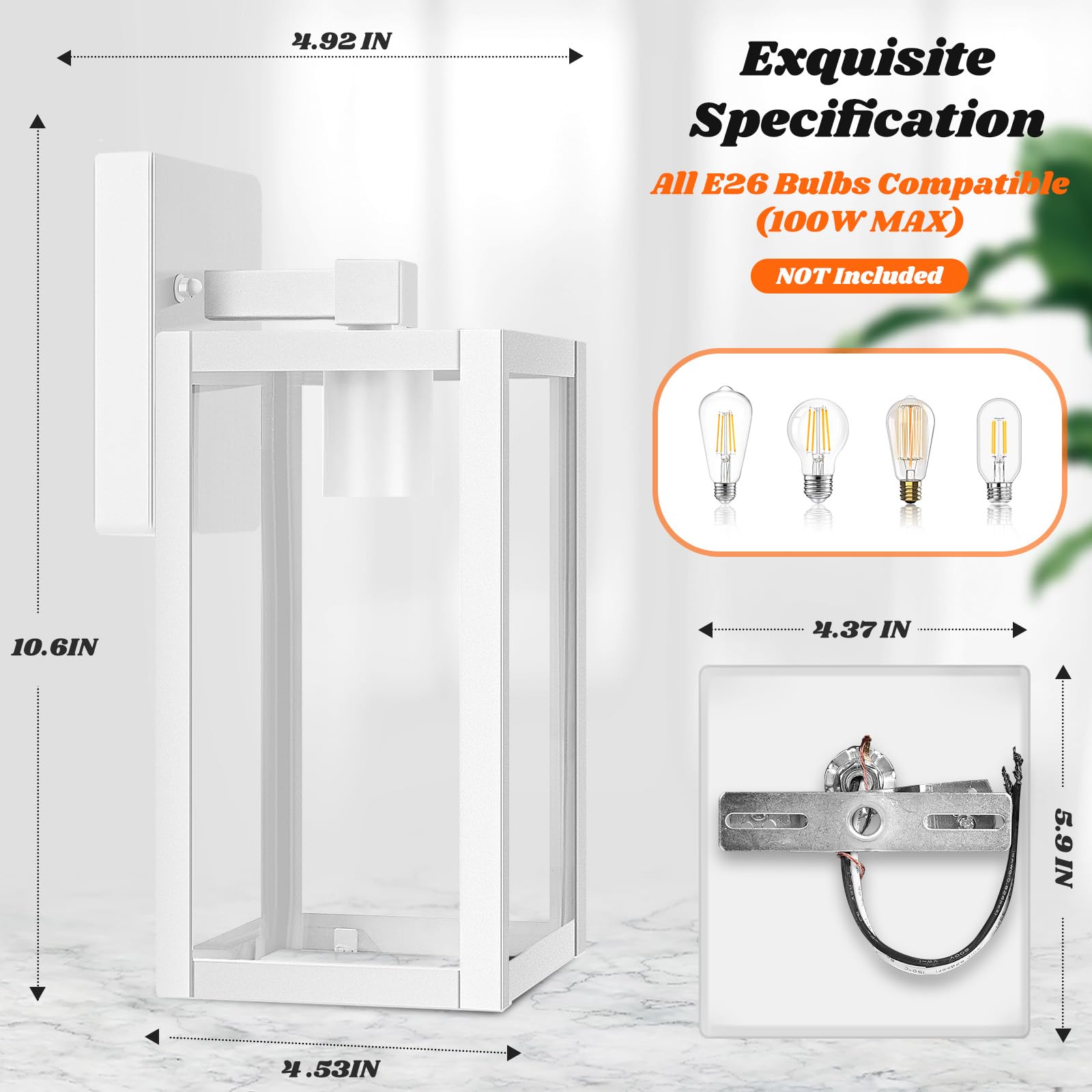 Brightever 2-Pack Outdoor Wall Light, Waterproof Exterior Lighting Fixtures, 10'' White Outdoor Sconce Lights With Clear Glass F