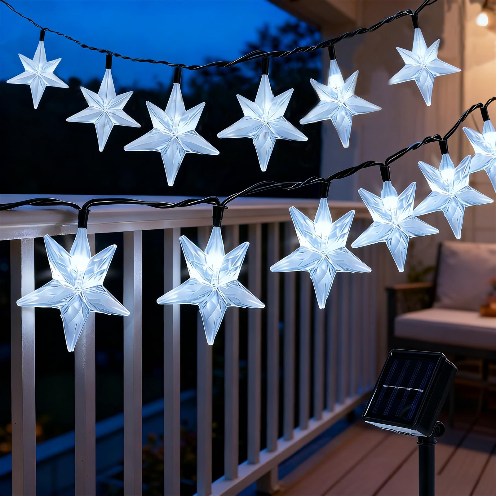 50 LED Solar Star Lights Outdoor, 30.67FT Star Twinkle Lights Outdoor Waterproof with 8 Modes, Solar Powered String Lights, Yard