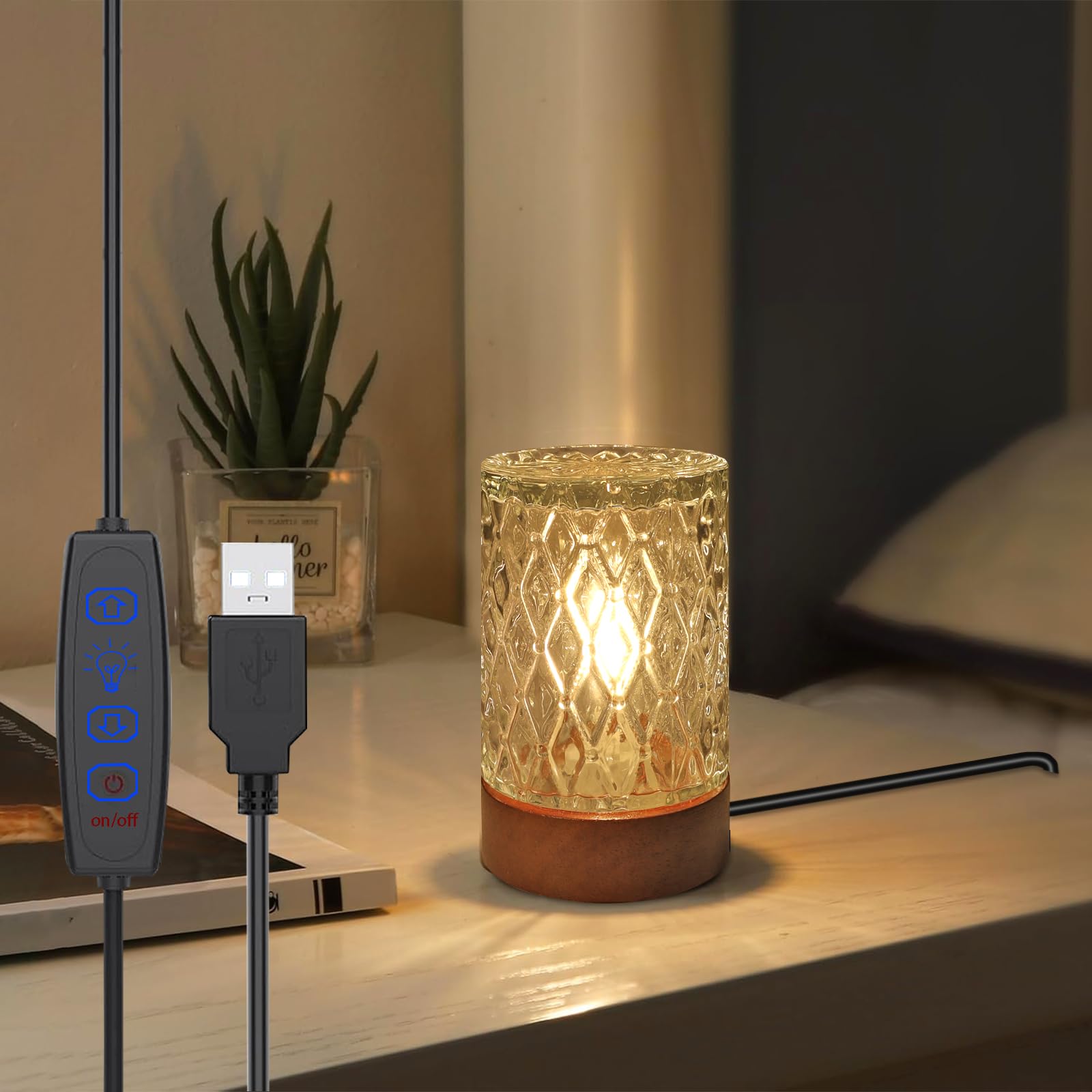 GZWANHANGMY Mini Soft Warm LED Night Light,Dimmable Bedside Lamp Small Nightstand Glass Lamps Desk Reading Light for Bedroom,Liv