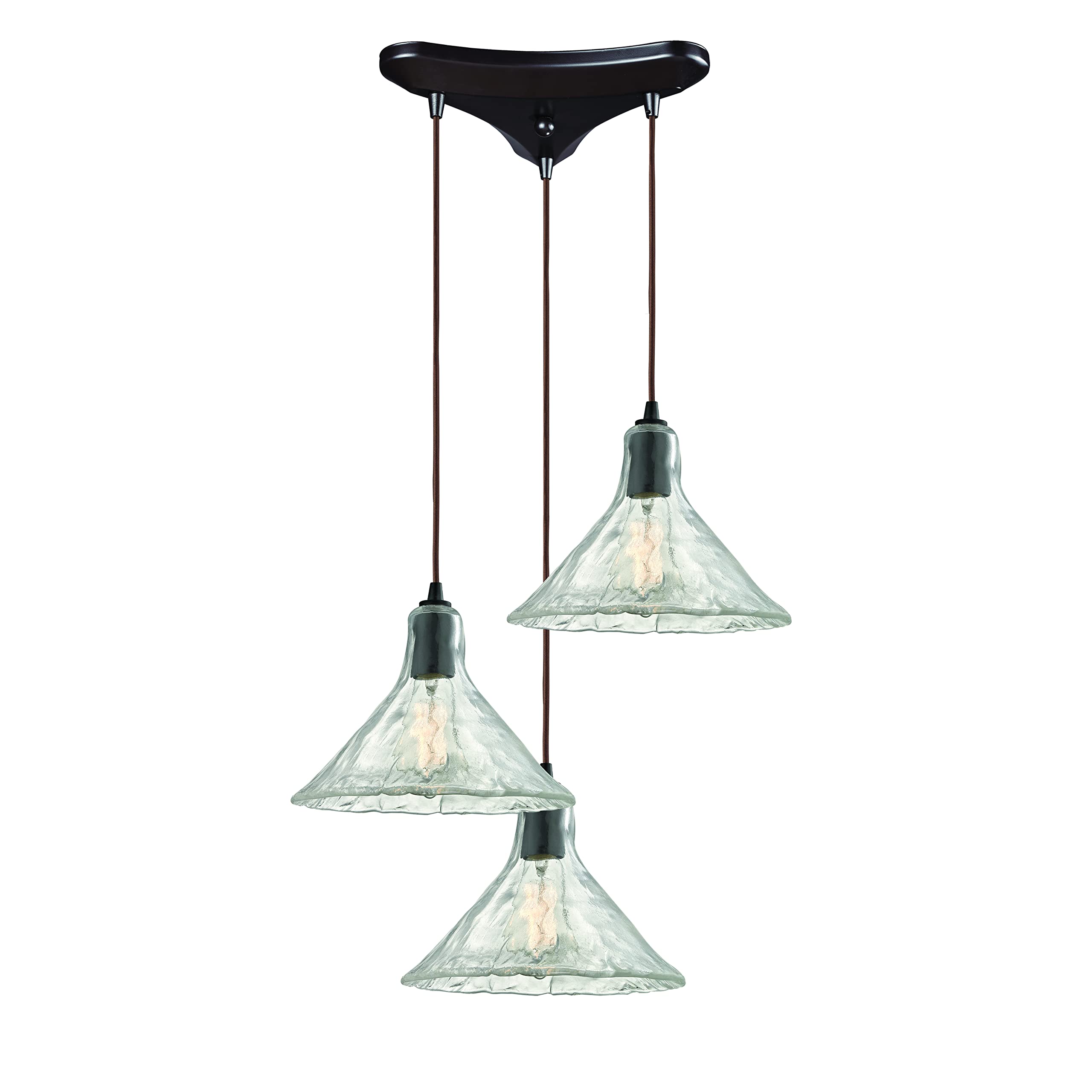 Elk Home Hand Formed Glass Mini Pendant - 3-Light in Oil Rubbed Bronze Finish, with Clear Textured Glass, Transitional Style