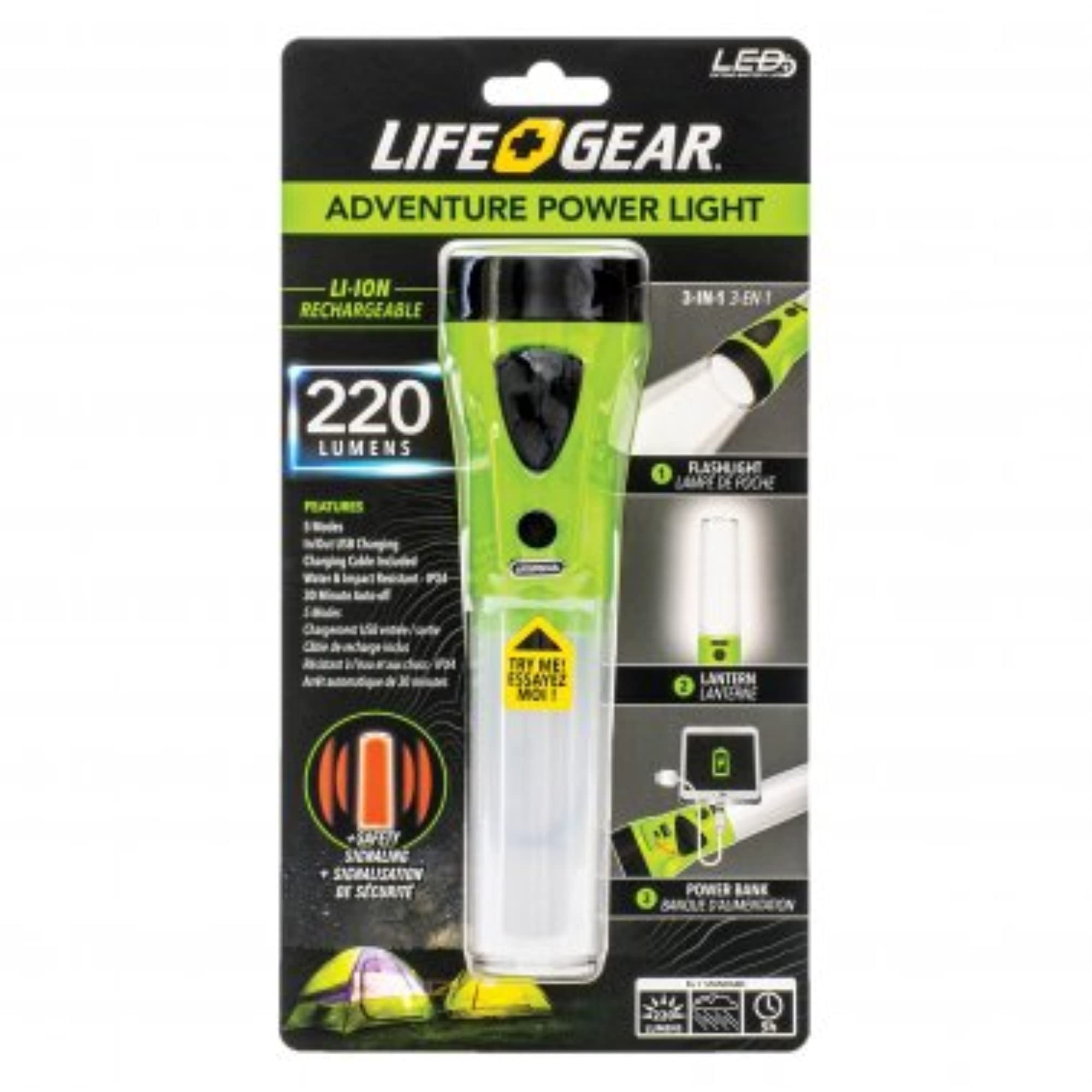 Life Gear Rechargeable Adventure Power Light Lantern, Green, Regular Size, Model 41-3747, Plastic Material