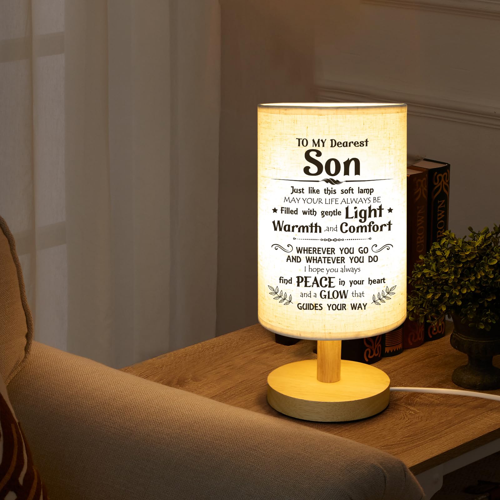 Calibron Gifts For Son From Mom Dad, Son Birthday Gifts Fabric Lamp, Birthday Gifts For Son Table Lamp With Wooden Stand Unique