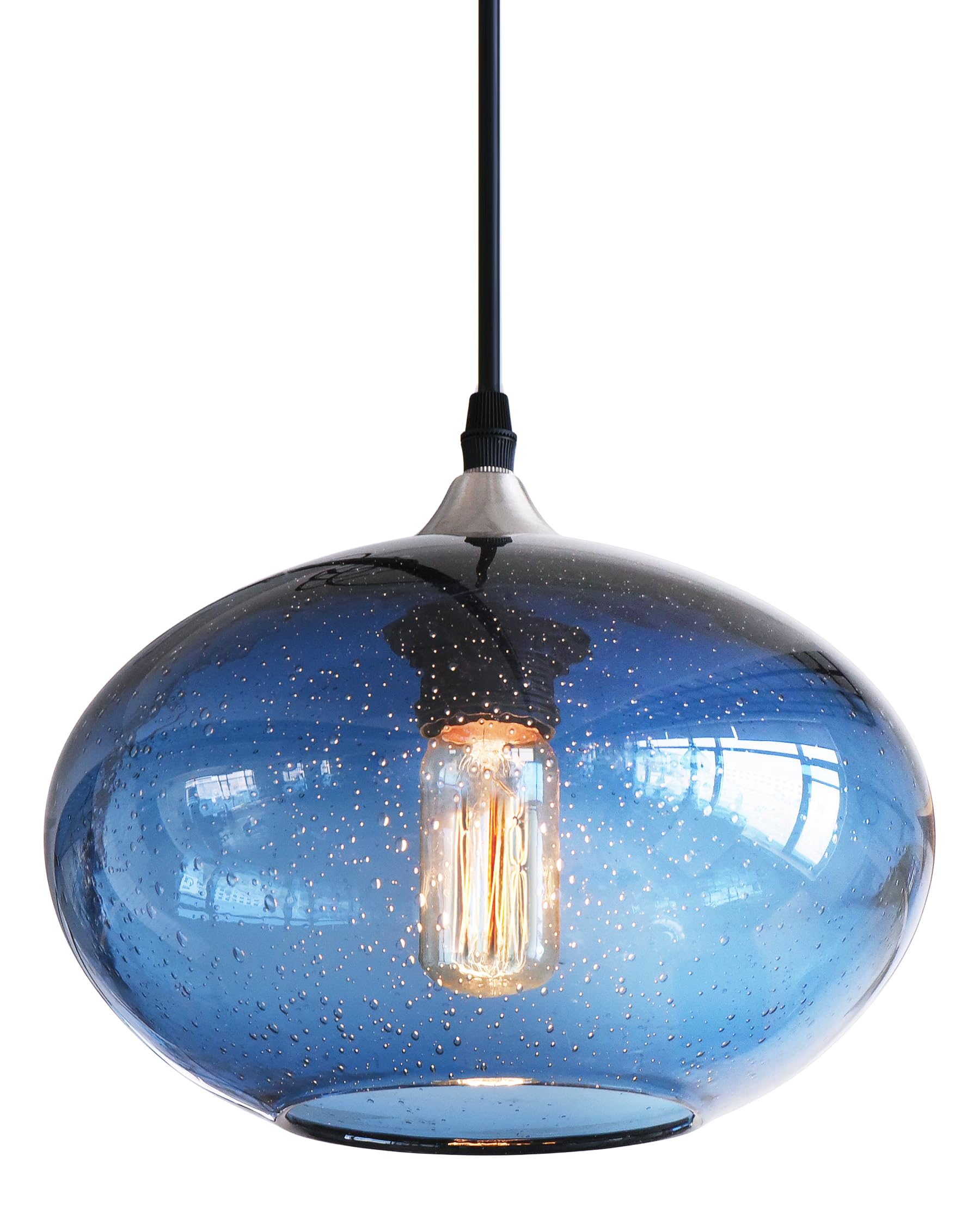 ARIAMOTION Blue Glass Pendant Lighting for Kitchen Island Modern Hanging Light Fixtures Seeded Bubble Over Sink 9.4 Inch Diamete