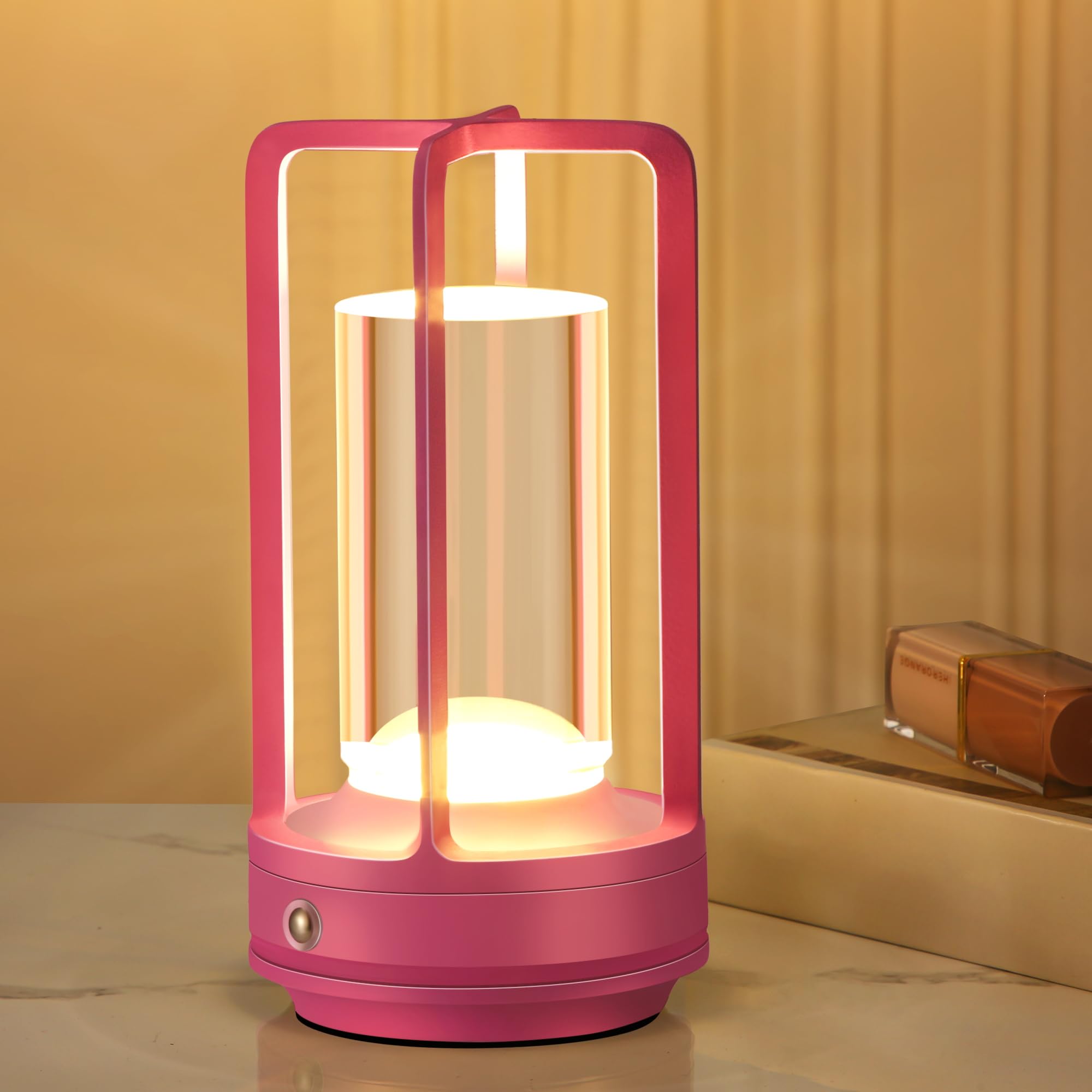 Portable Metal Table Lamp, Cordless Table Lamp, Rechargeable Battery Powered Portable LED Desk Lamp, 3 Color Stepless Dimming To