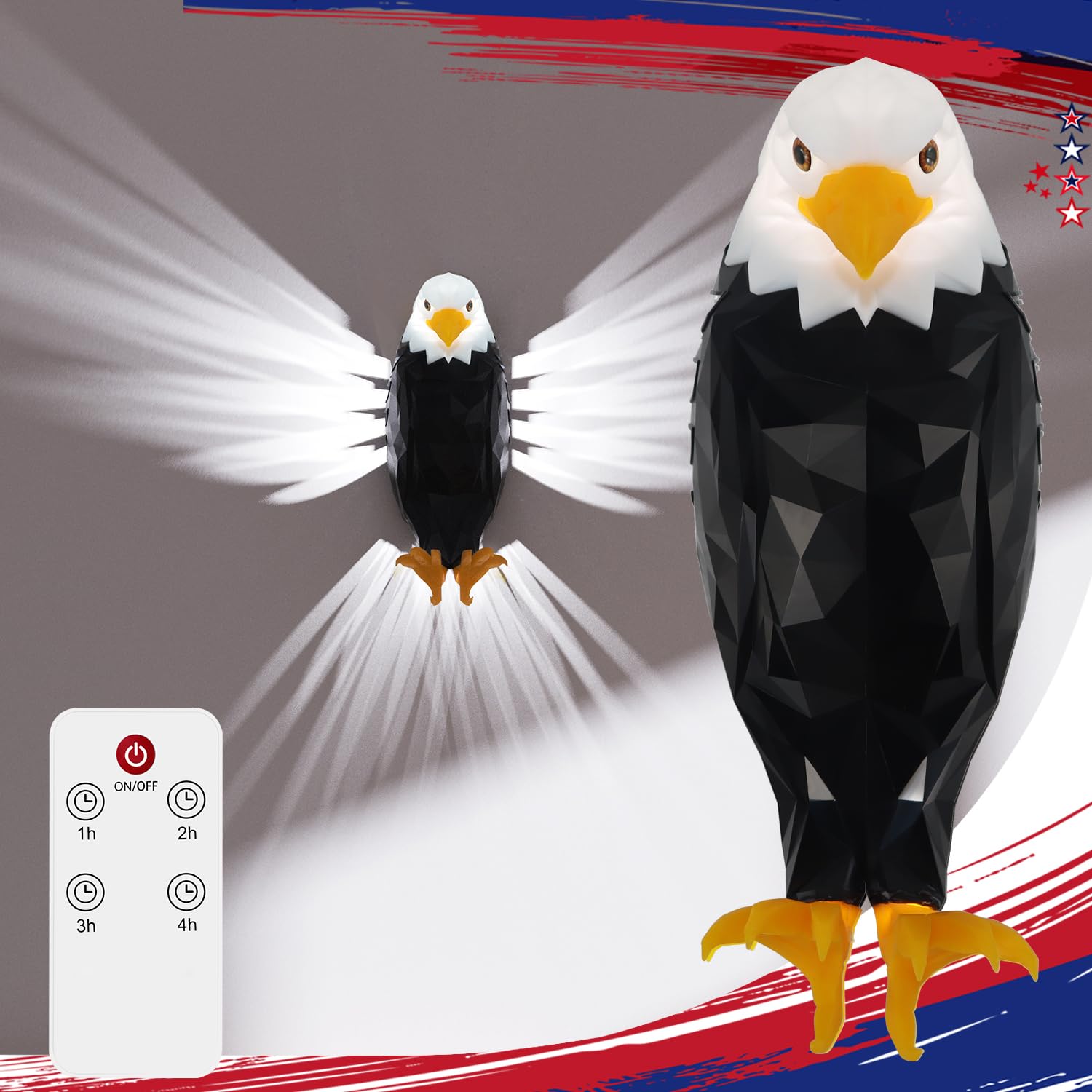 Kulrafey Bald Eagle Wall Light, American Freedom Led Animal Wall Light, Eagle Bird Shadow Night Lamp, Usb Charging, With Remote