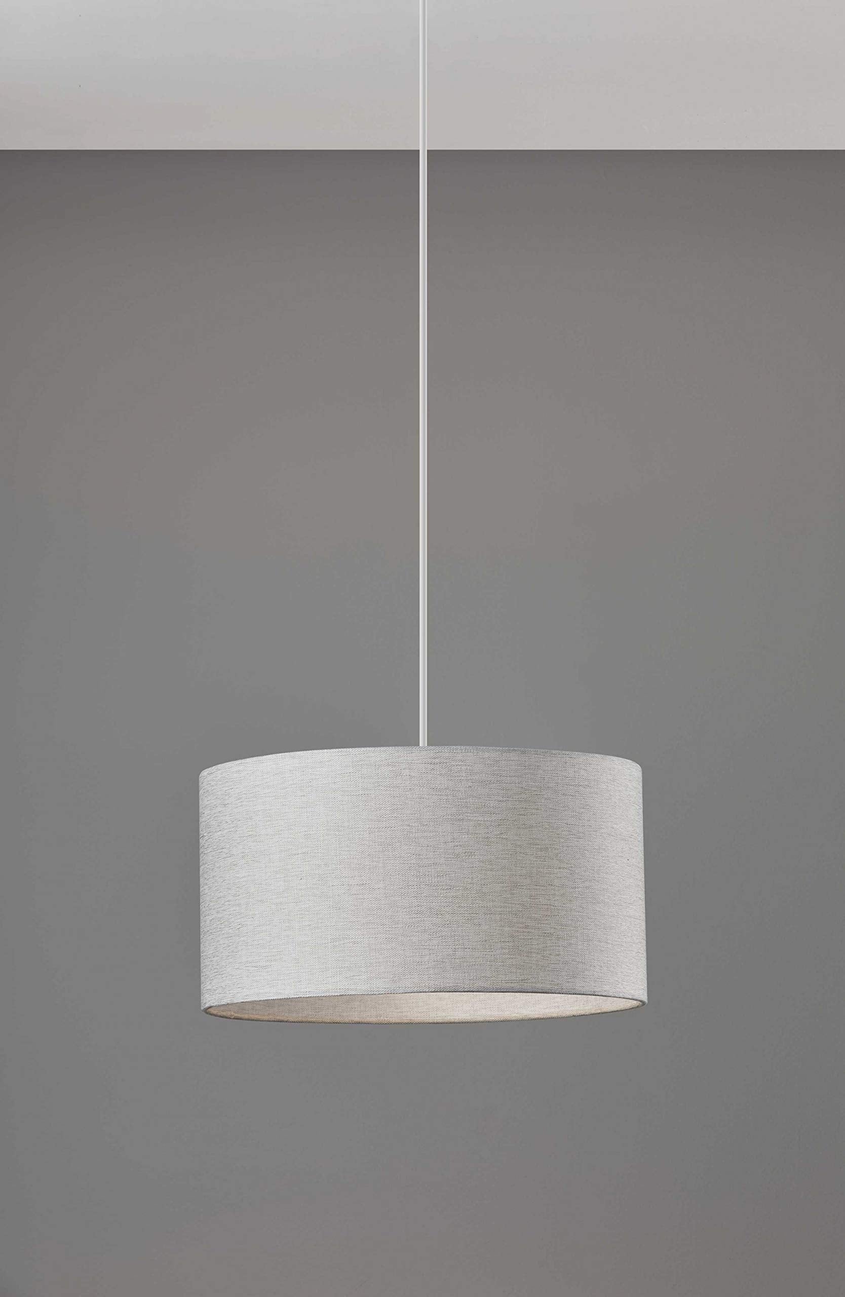 HomeRoots White Fabric Drum Pendant Lamp - Metal Construction, Sleek Design